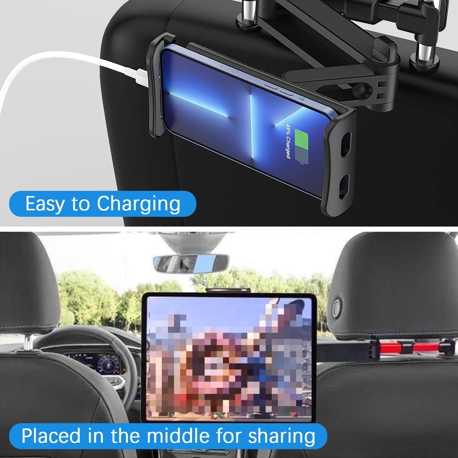 3-in-1 Adjustable Car Tablet Holder with Extension Arm - Universal 4-12