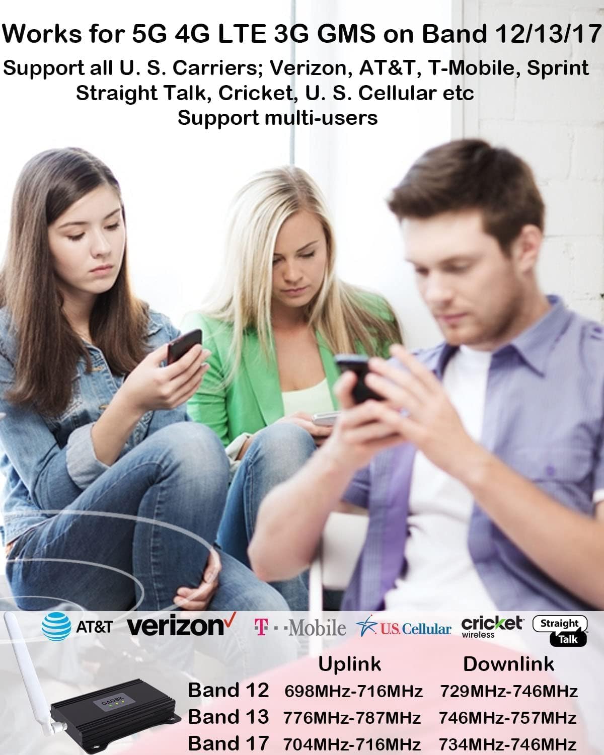 5G 4G LTE 3G Cell Phone Signal Booster for Home & Office - Band 12/13/17 Compatible with All US Carriers (Verizon, AT&T, T-Mobile) | Covers Up to 5,500 Sq Ft | Perfect for Weak Signal Areas, Rural Homes & Basements