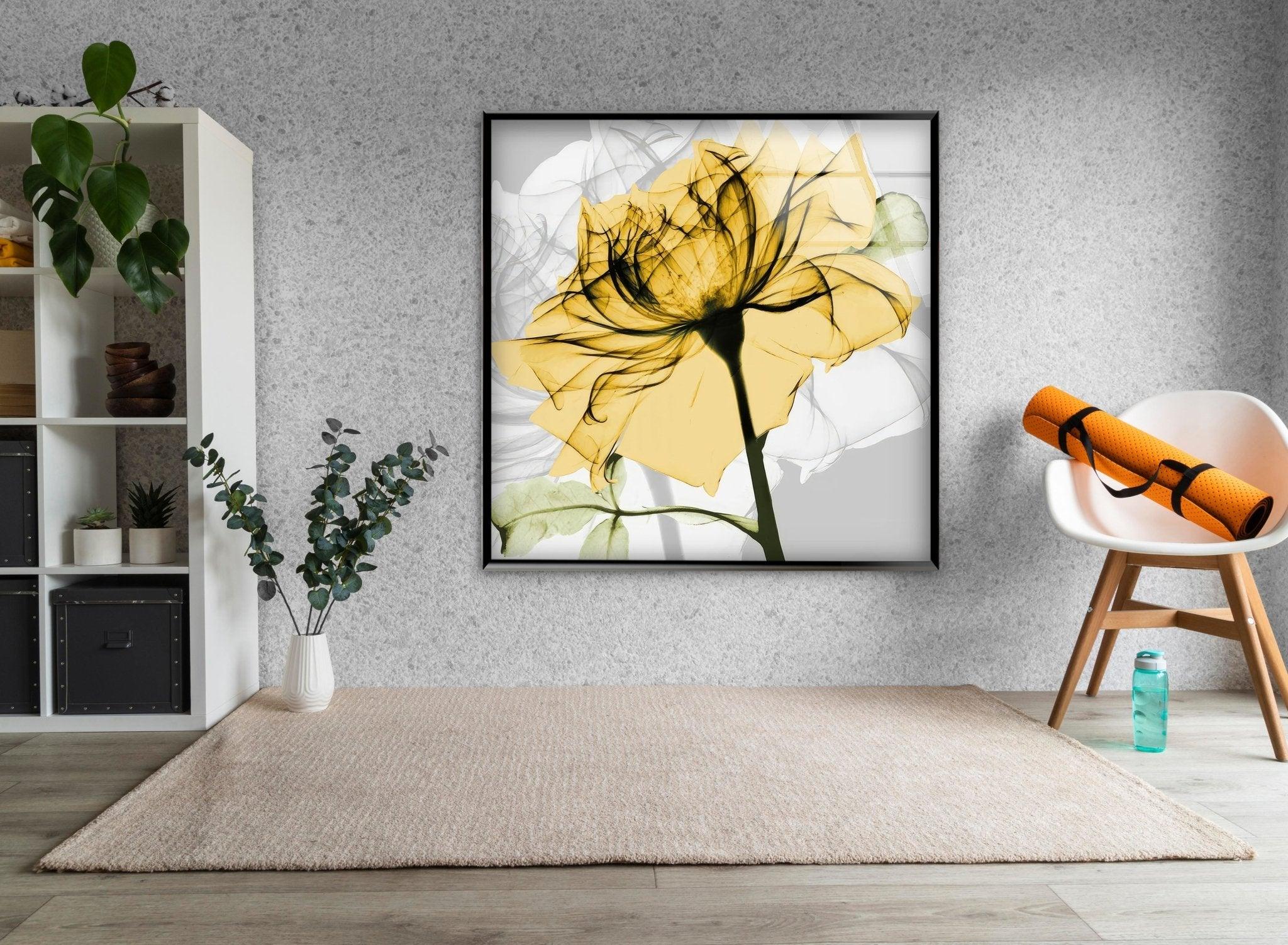 Albert Koetsier Yellow Rose Stained Glass Wall Art - Handmade Floral Decor for Living Room, Bedroom & Office
