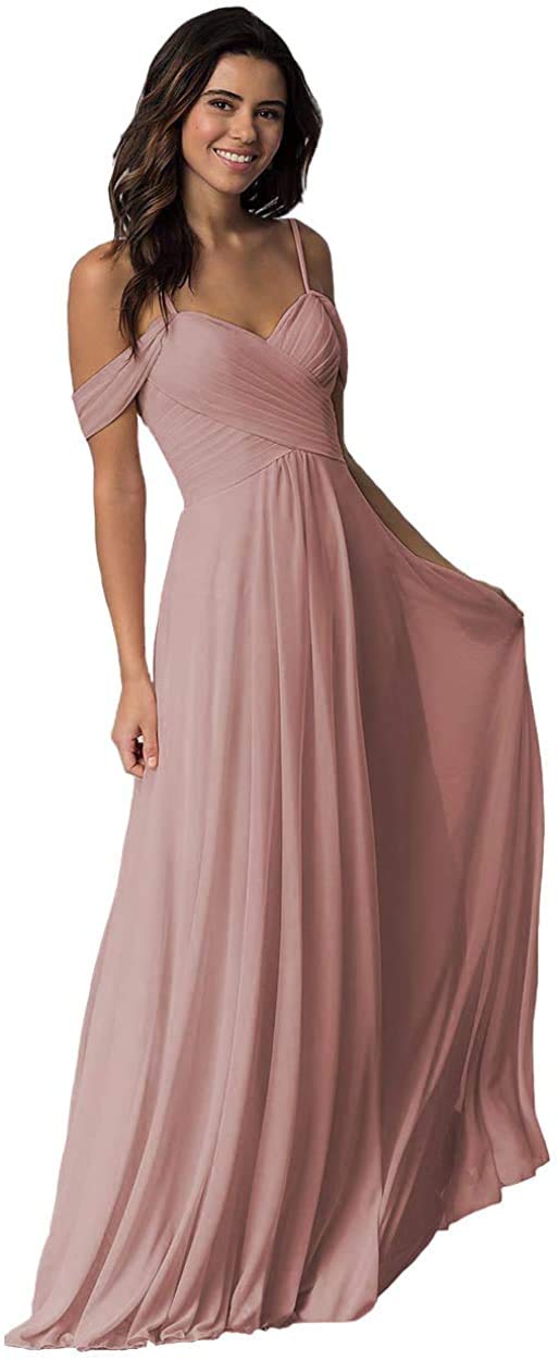 Anna's Bridal Off Shoulder Long Chiffon Wedding Dress for Women - Elegant Bridesmaid Gowns for Beach, Church & Formal Weddings