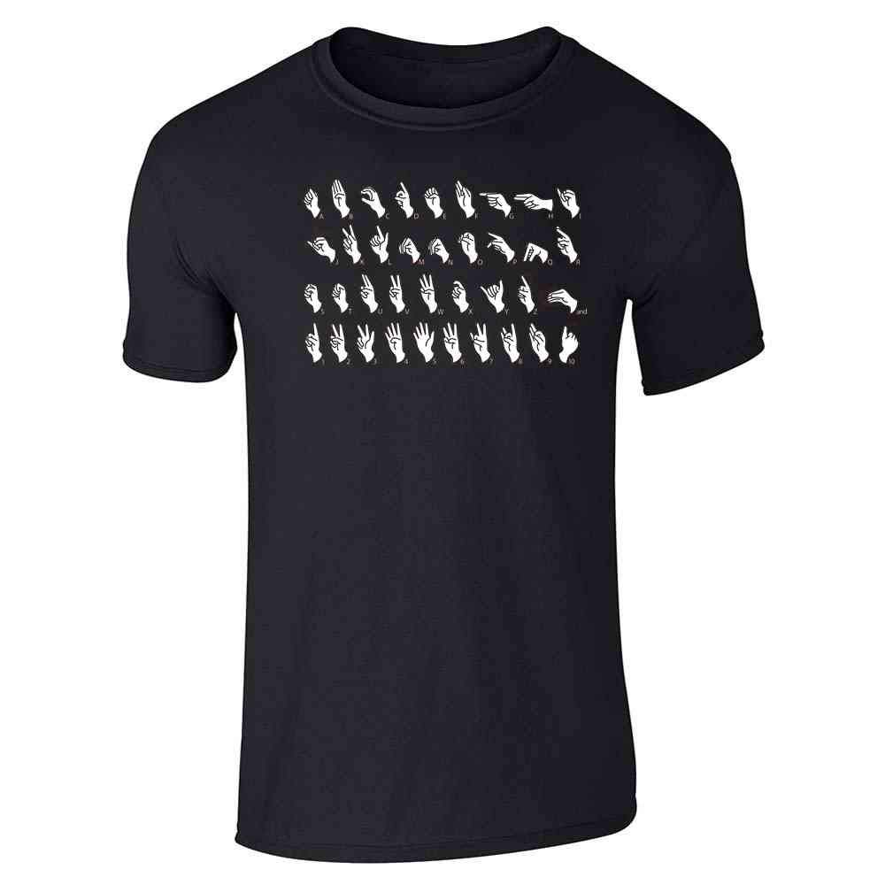 Pop Threads American Sign Language Alphabet Graphic Tee - ASL Communication T-Shirt for Men | Casual Wear, Deaf Awareness & Everyday Outfit