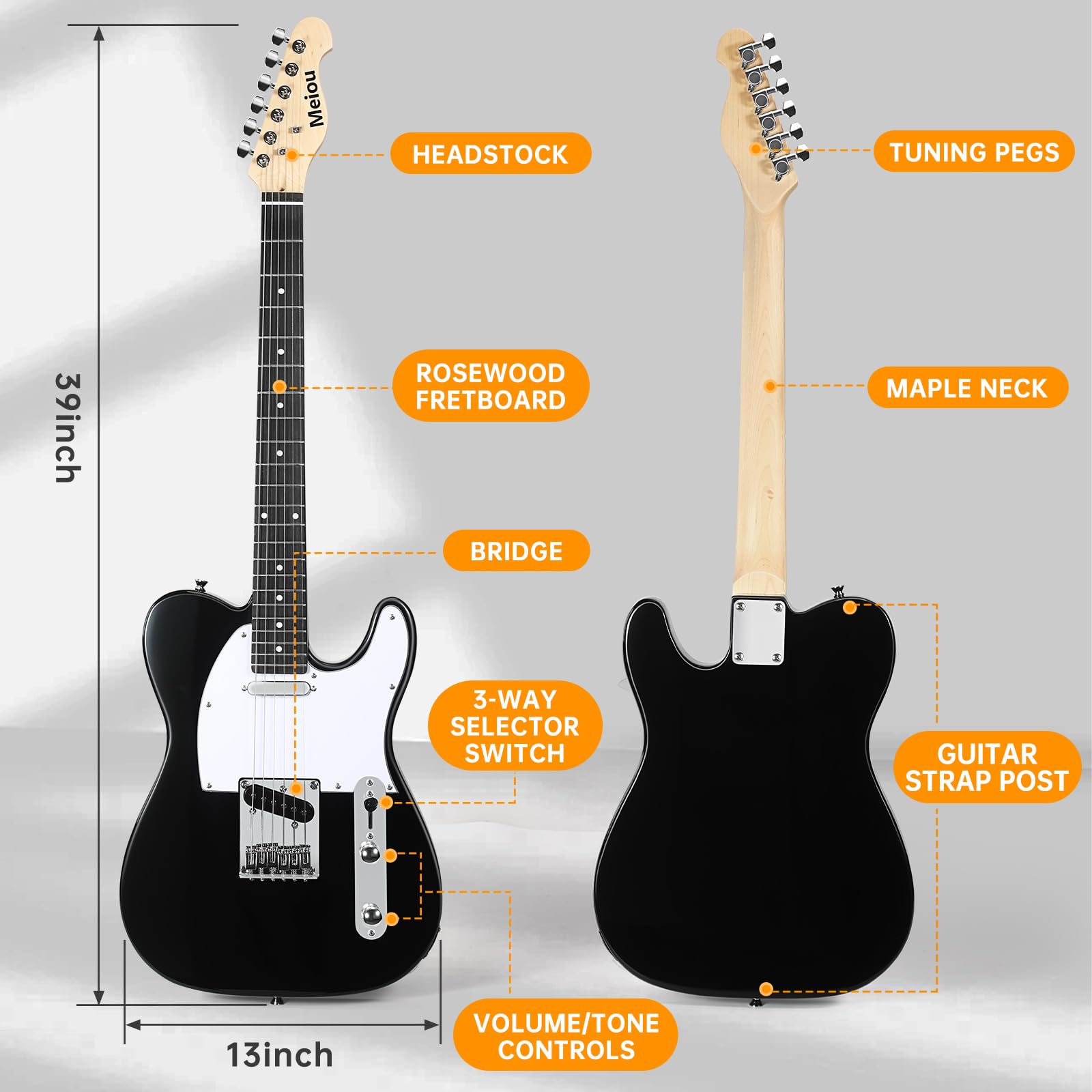 39 Inch Full Electric Guitar Kit with Amp, Strings, Strap, Digital Tuner, Picks, Gig Bag, Cable & Tremolo Bar - Perfect for Beginners, Christmas & Thanksgiving Gifts (Black) - Ideal for Home Practice, Live Performances & Music Learning