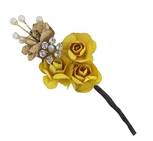 Inaaya Hair Juda Bun Flower Pins for Women - Yellow Hair Styling Accessories (Set of 6) - Perfect for Weddings, Parties & Everyday Hairstyles
