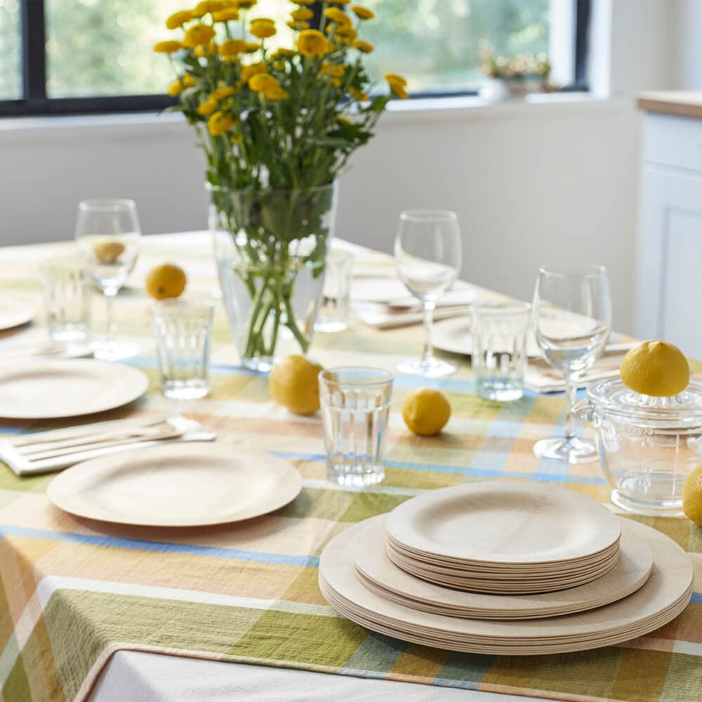 Eco-Friendly 9 Inch Disposable Bamboo Plates - Pack of 100 Biodegradable Round Plates for Parties, Weddings, Picnics & Events | Sustainable Dinnerware for Outdoor Gatherings, BBQ, Birthday Celebrations & Catering Services