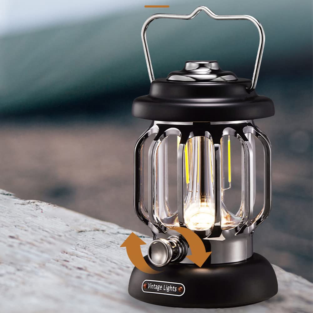 Rechargeable USB LED Camping Lantern - Retro Outdoor Hiking Tent Light with 4 Lighting Modes (Black/White) | Perfect for Camping, Hiking, Emergency Power Outages & Backyard Parties
