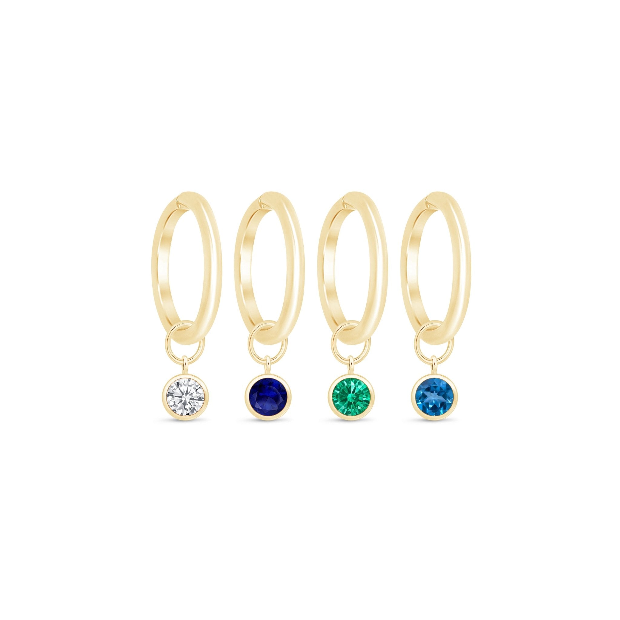14k Yellow Gold Blue Topaz Bezel Set Hoop Charm Earrings - Elegant Jewelry for Women, Perfect for Parties, Weddings & Everyday Wear