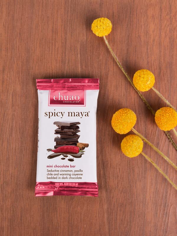 Chuao Chocolatier Spicy Maya Dark Chocolate Mini Bars - Gourmet Artisan Chocolate with Cinnamon & Cayenne Pepper | European-Style No Preservatives | 100-Pack for Holiday Gifts, Christmas, Valentine's Day, Corporate Gifts | Perfect for Chocolate Lovers, Dessert Platters & Party Favors