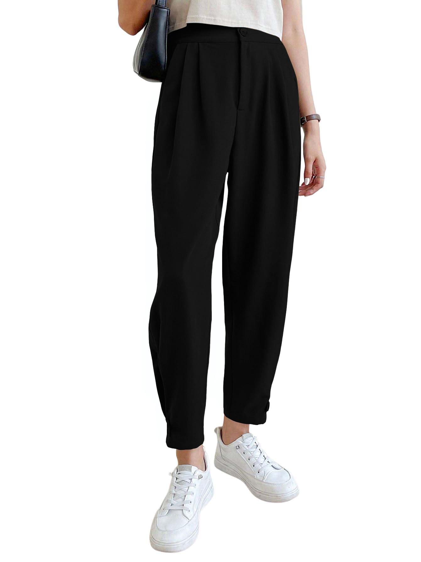 Cicy Bell Women's High Waisted Button Pencil Pants - Office Work Dress Pants with Pleats, Straight Leg Trousers for Business Casual & Professional Wear | Perfect for Office, Meetings, and Formal Events