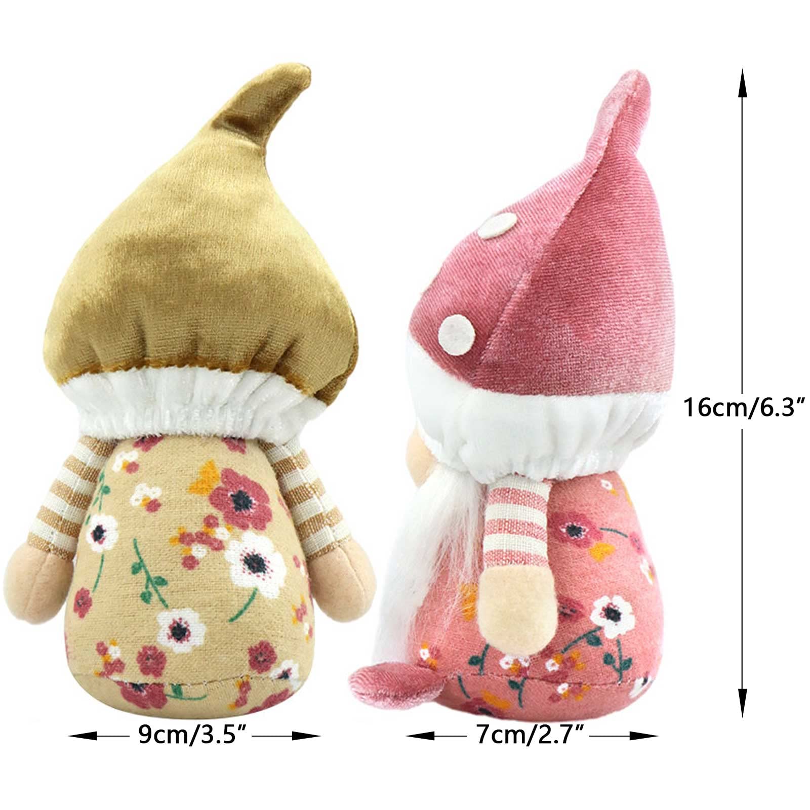 Set of 2 Spring Gnome Plush Mushroom Easter Decorations - Handmade Elf Dwarf Figurines for Home, Kitchen, Farmhouse, Tiered Tray - Scandinavian Tomte Gift (Brown & Pink) - Perfect for Easter Party, Holiday Festival & Spring Home Decor