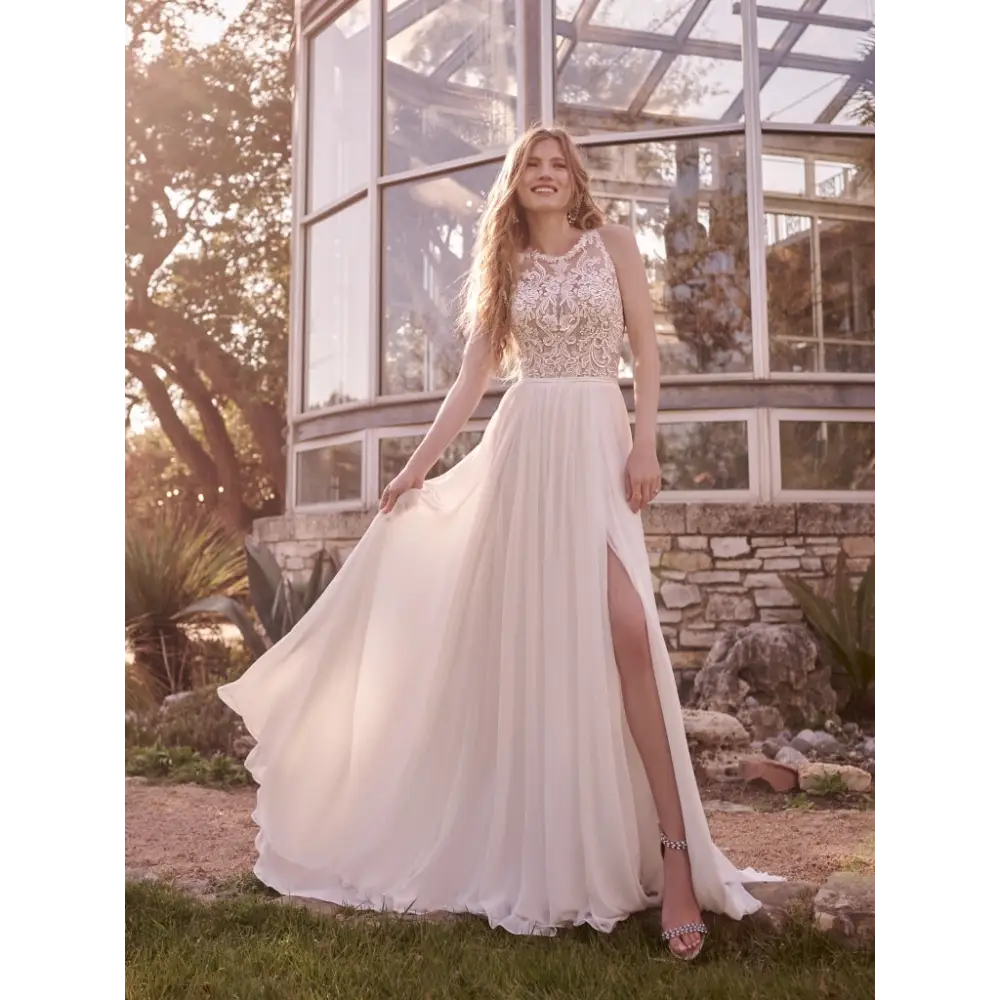 Tasha by Rebecca Ingram Wedding Dress | Elegant A-Line Lace Gown for Brides | Perfect for Church, Beach & Destination Weddings