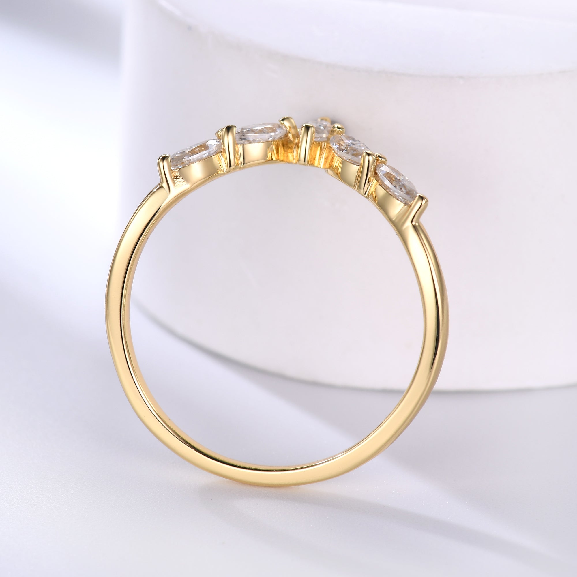 14K Yellow Gold Marquise Moissanite Wedding Ring Set - Curved Chevron Matching Band for Women, Bridal Jewelry, Anniversary Gift, Engagement Ring Alternative for Special Occasions