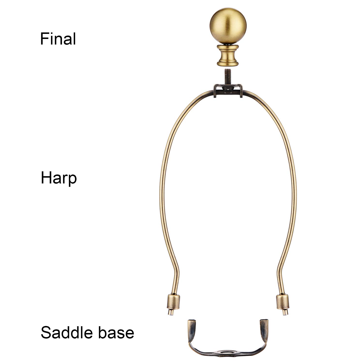 Canomo 8 Inch Lamp Harp Set - Antique Brass Lamp Shade Holder with Light Base & 3mm Ball Finial for Table & Floor Lamps - Perfect for Living Room, Bedroom & Office Lighting Decor
