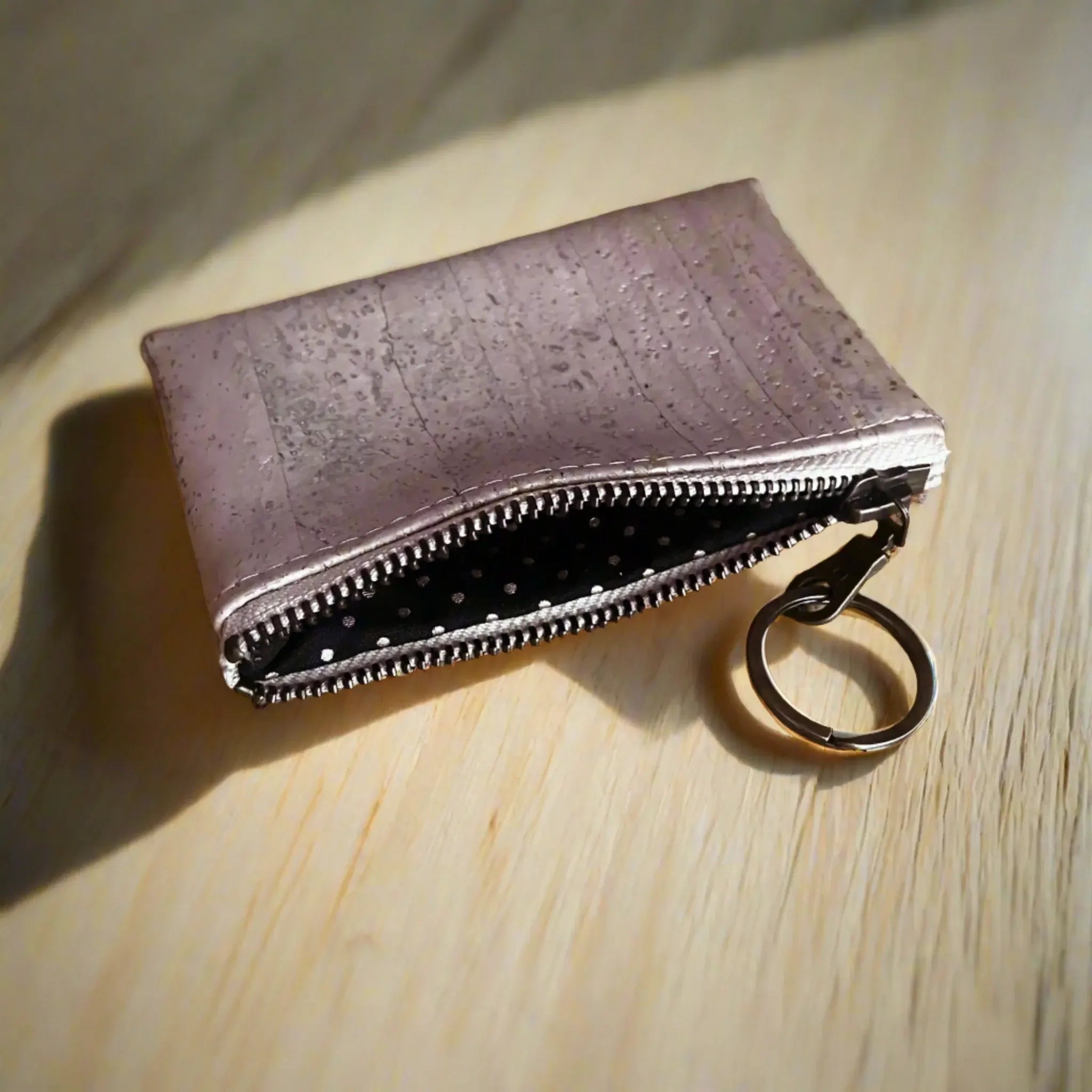 Zippered Coin Key Pouch - Pink Cork & Antique Design | Compact Wallet for Coins, Keys & Small Essentials | Perfect for Travel, Daily Use & Gift Giving
