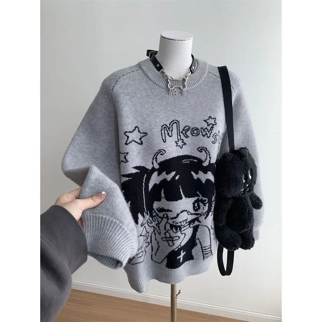 Anime Cute Pullovers for Women - Fall Winter Fashion Knitted Sweater | Japanese Style Oversized Casual Tops | Perfect for Cosplay, Daily Wear & Gift Giving