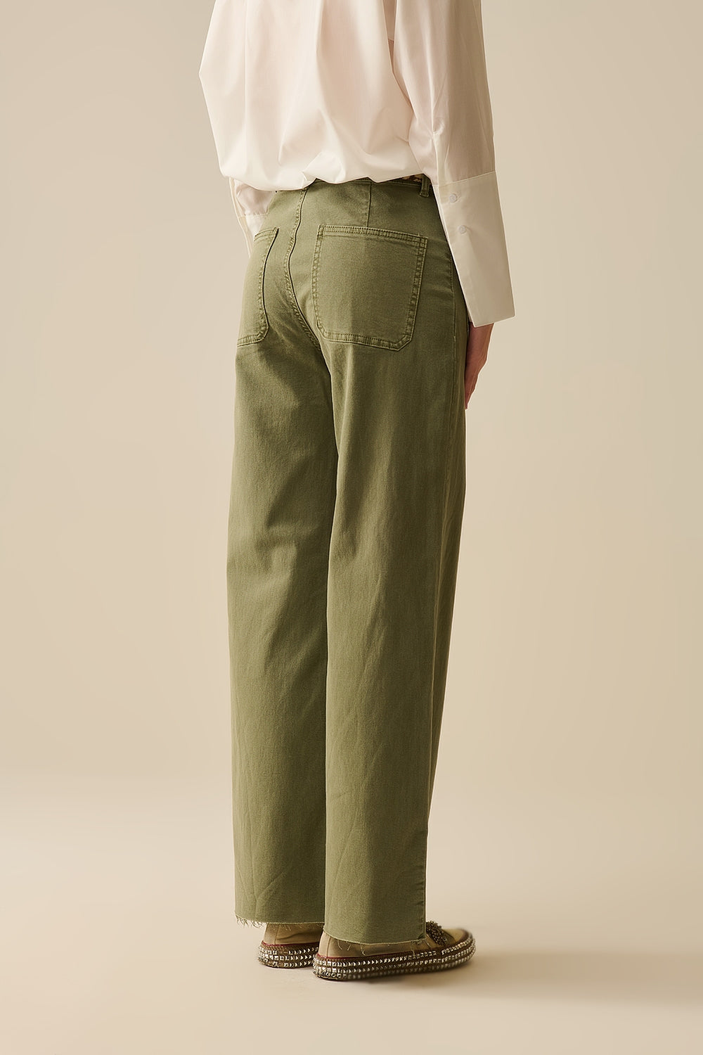 Khaki Wide Leg Pants with Front Pockets - Comfortable Casual Trousers for Women, Perfect for Office Wear, Travel & Everyday Outfits