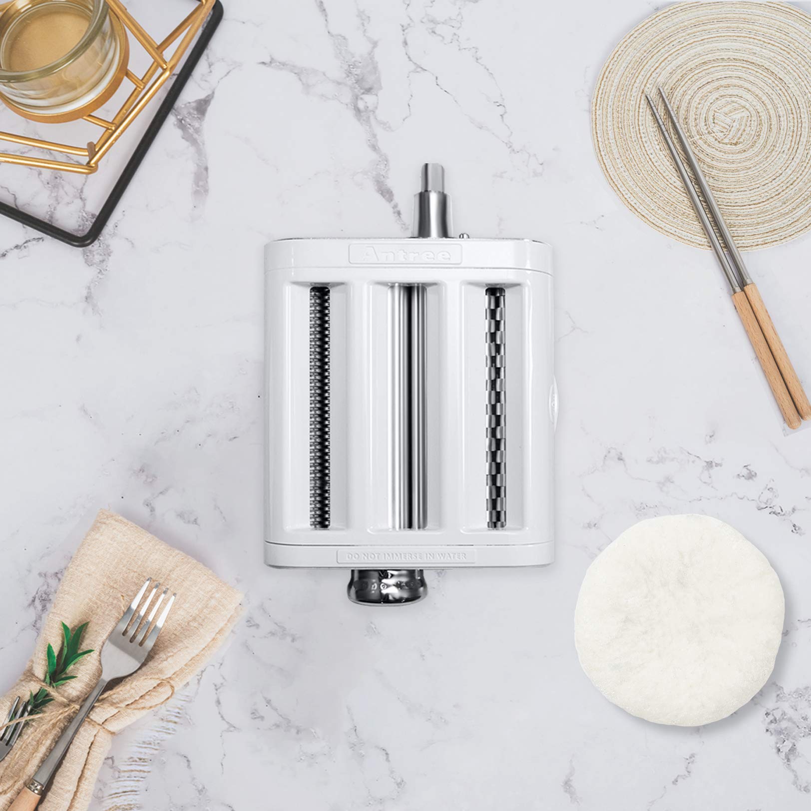 Antree 3-in-1 Pasta Maker Attachment Set for KitchenAid Stand Mixers - Includes Pasta Roller, Spaghetti & Fettuccine Cutters with Cleaning Brush | Perfect for Homemade Italian Pasta, Lasagna & Fresh Noodle Making