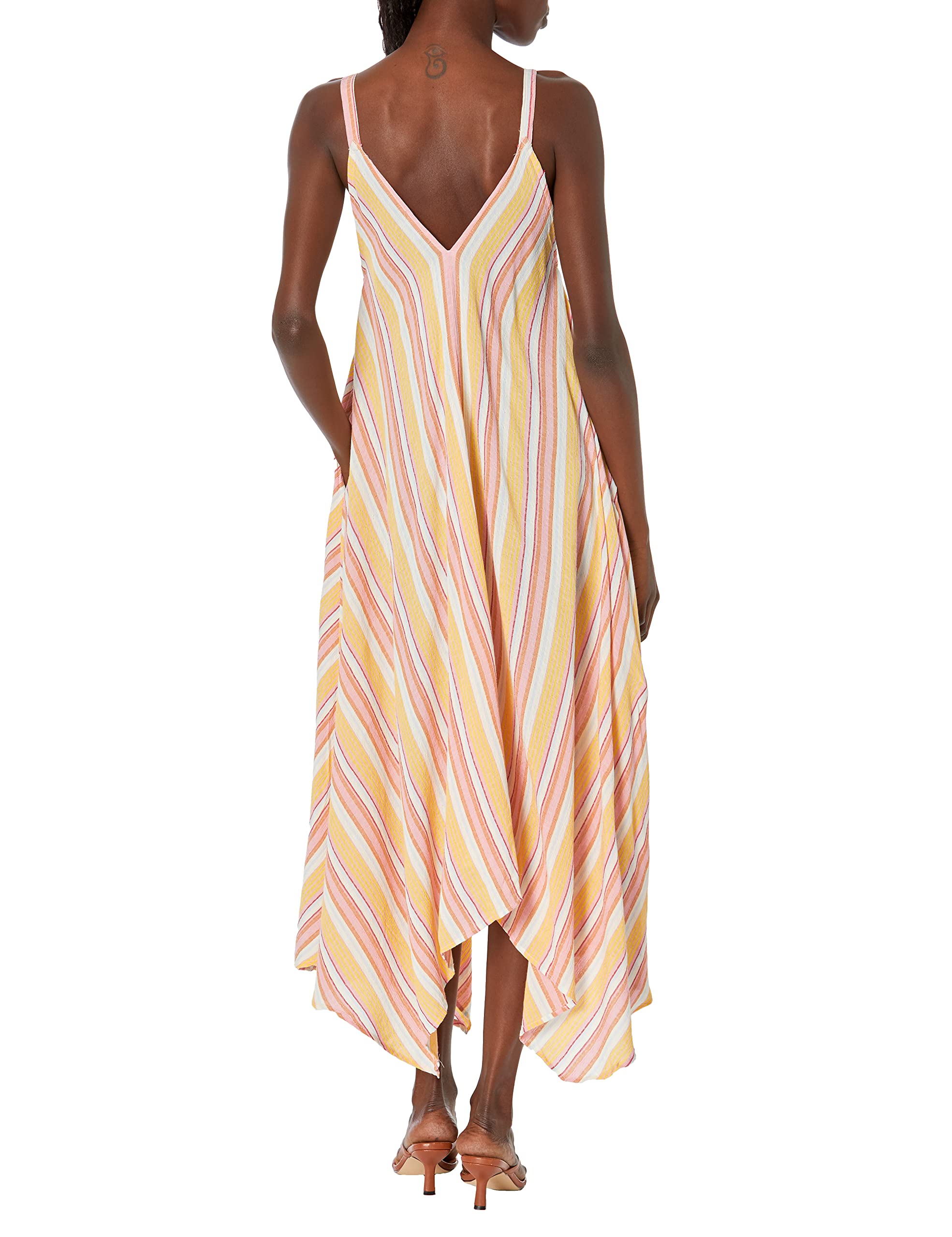 Angie Women's Striped Multicolor Hanky Hem Maxi Dress - Flowy Summer Beach Dress for Vacation, Party & Casual Wear