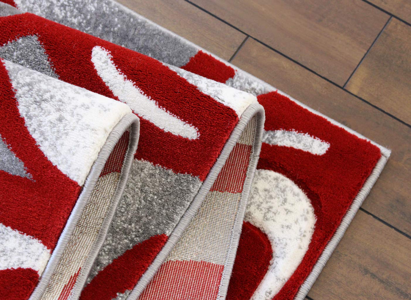 Masada Modern Woven Area Rug - Hand Carved Grey White Red Design (8x10 Feet) for Living Room, Bedroom & Office Decor