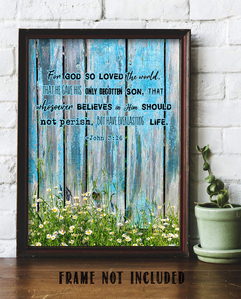 TJ Originals - John 3:16 Bible Verse Wall Art Print - 11x14 Inches Christian Scripture Decor - Inspirational Gift for Family, Friends & Women (Blue Palette) - Perfect for Home, Office & Church Decor