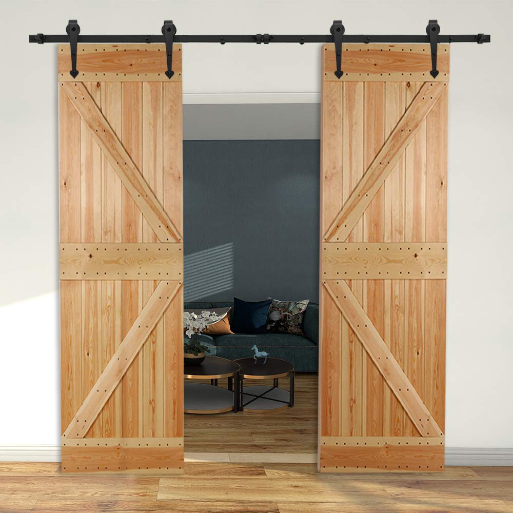 Heavy Duty 8FT Sliding Barn Door Hardware Kit - Smooth & Quiet Operation, Easy Installation for 24