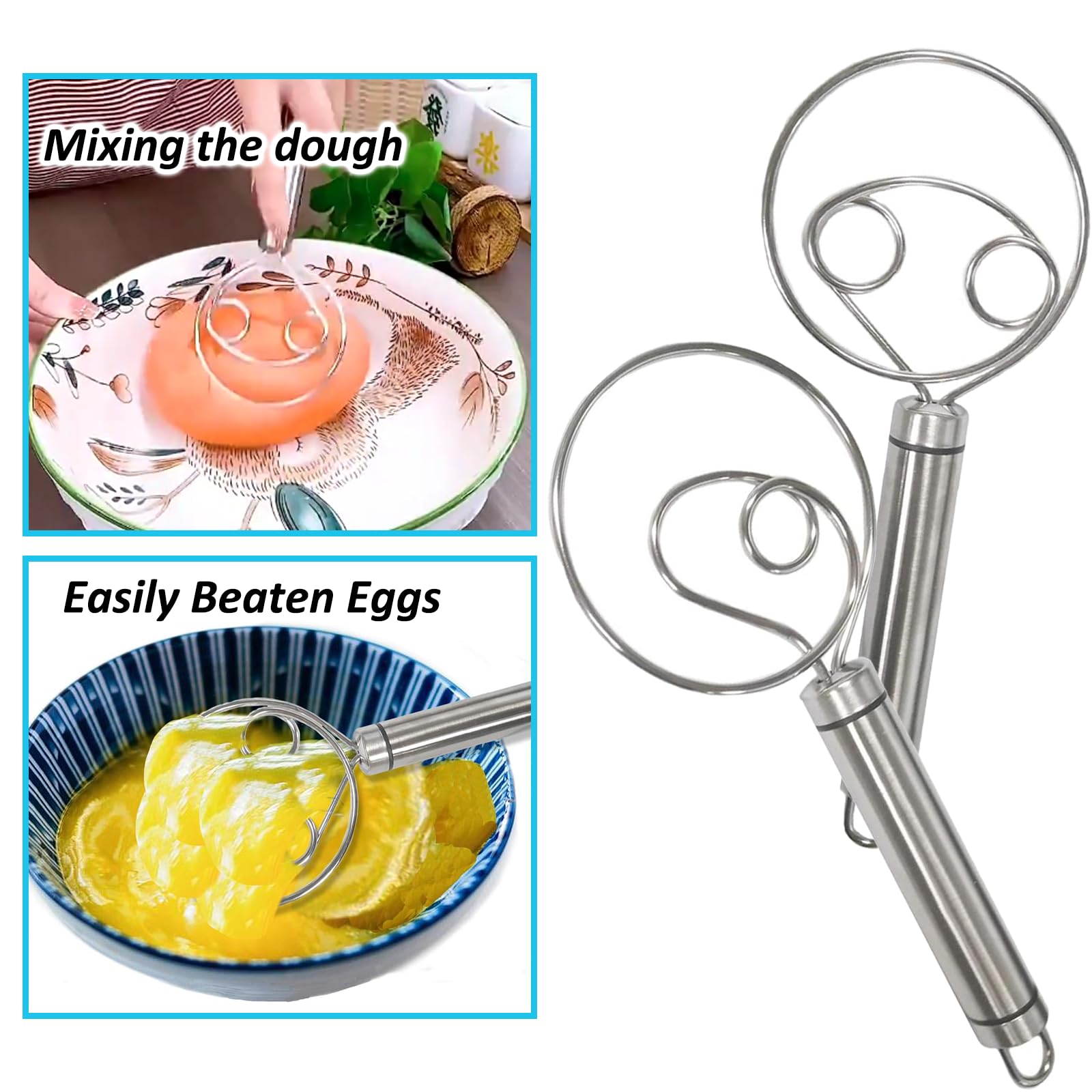 Premium Stainless Steel Danish Dough Whisk - Large Hand Mixer for Bread, Pastry & Pizza Dough - 2 Design Options - Perfect for Baking, Artisan Cooking & Homemade Dough Preparation