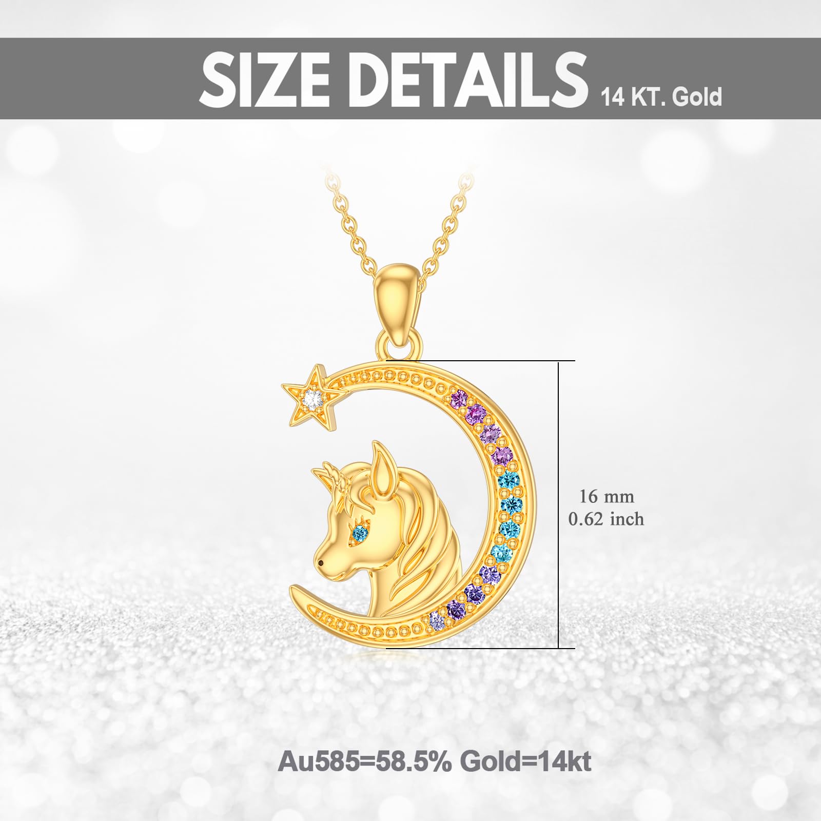 14K Gold Unicorn Necklace for Women - Dainty Moon & Star Pendant, Yellow Gold Jewelry Gift for Wife, Girlfriend, Daughter | Birthday, Anniversary, Valentine's Day Present