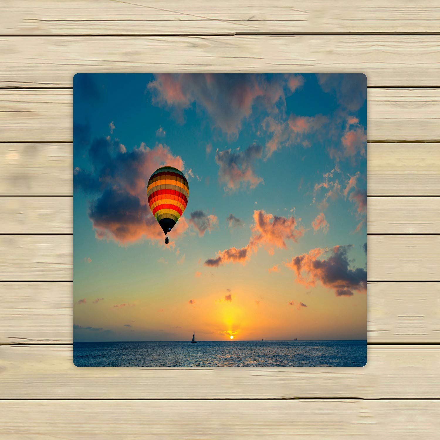 ECZJNT Sunset Beach Bath Towel - Soft Absorbent 13x13 Inch Shower Towel for Home, Travel & Outdoor Use - Hot Air Balloon Over The Sea Design - Perfect for Beach, Pool & Spa