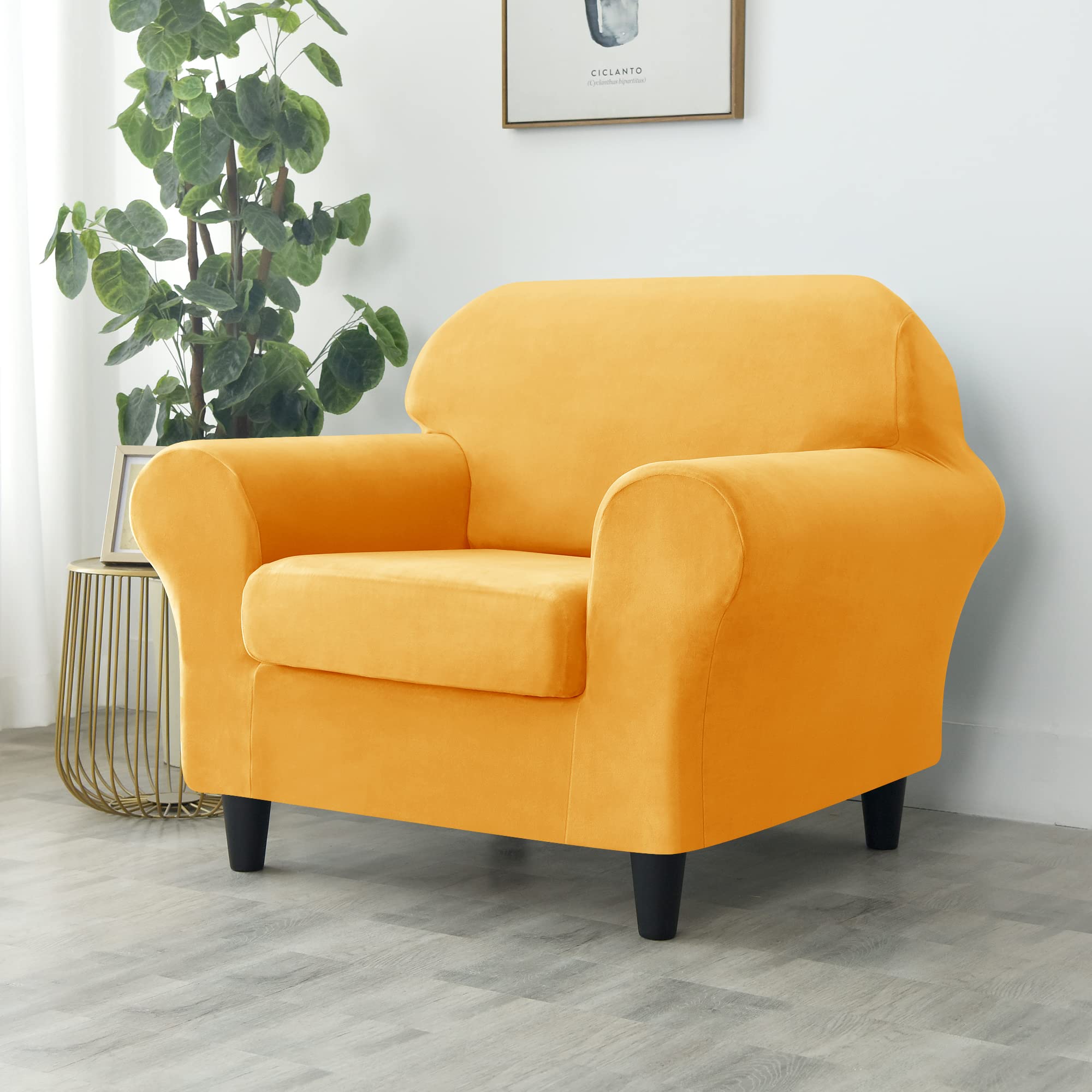 Stretch Sofa Slipcover - Ultra Soft Velvet Couch Cover for Pets & Kids, Furniture Protector (Gold, Small) | Perfect for Living Room, Sectional Sofas & Home Decor