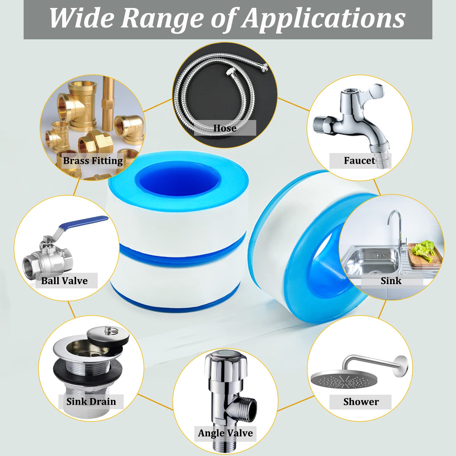 5 Rolls Premium PTFE Plumber's Tape - Teflon Thread Seal Tape for Leak Repair, Waterproof Pipe Sealant (0.71