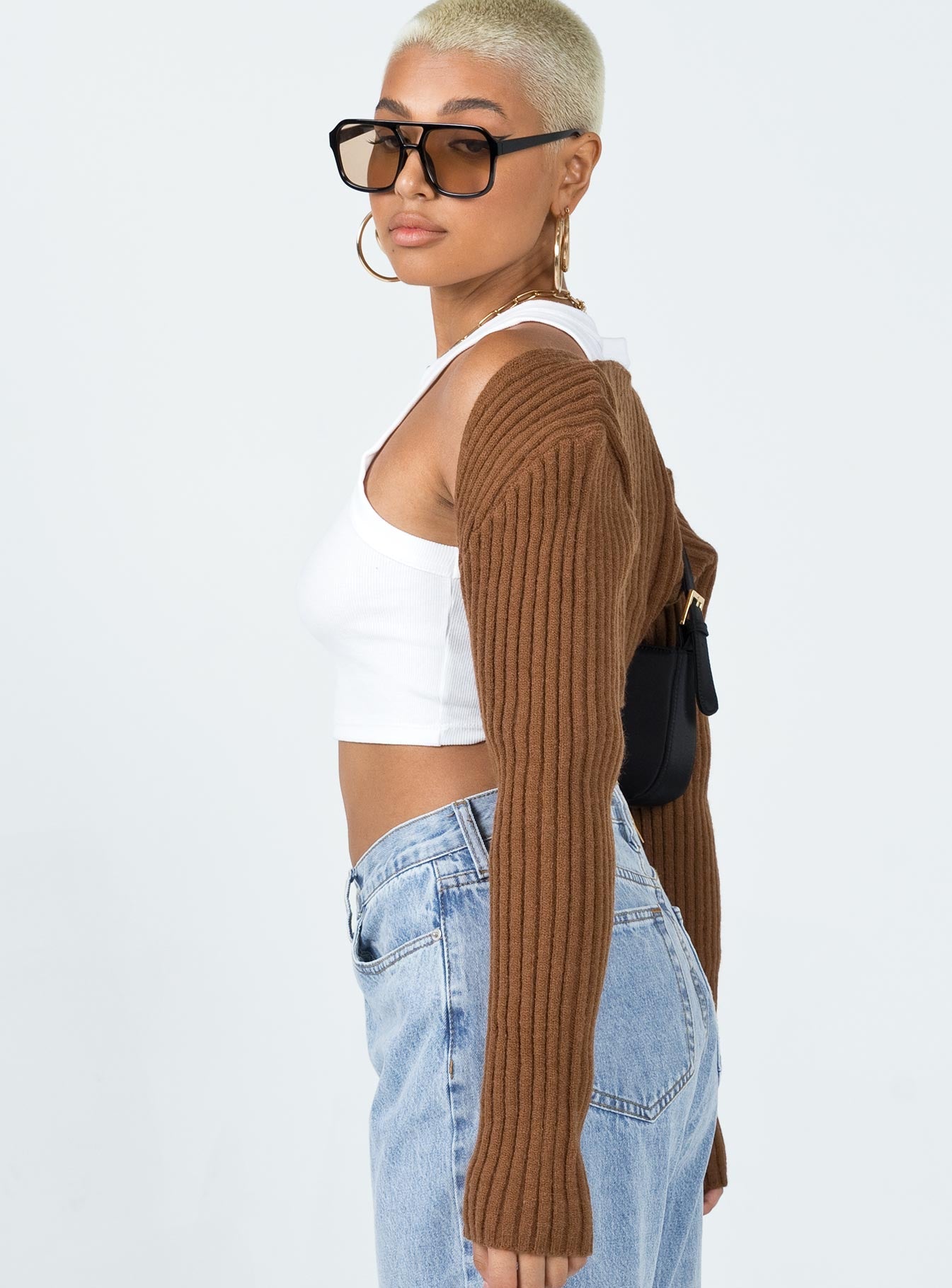 Aytan Women's Brown Bolero Sweater - Elegant Open Front Cardigan for Casual Wear & Evening Outfits