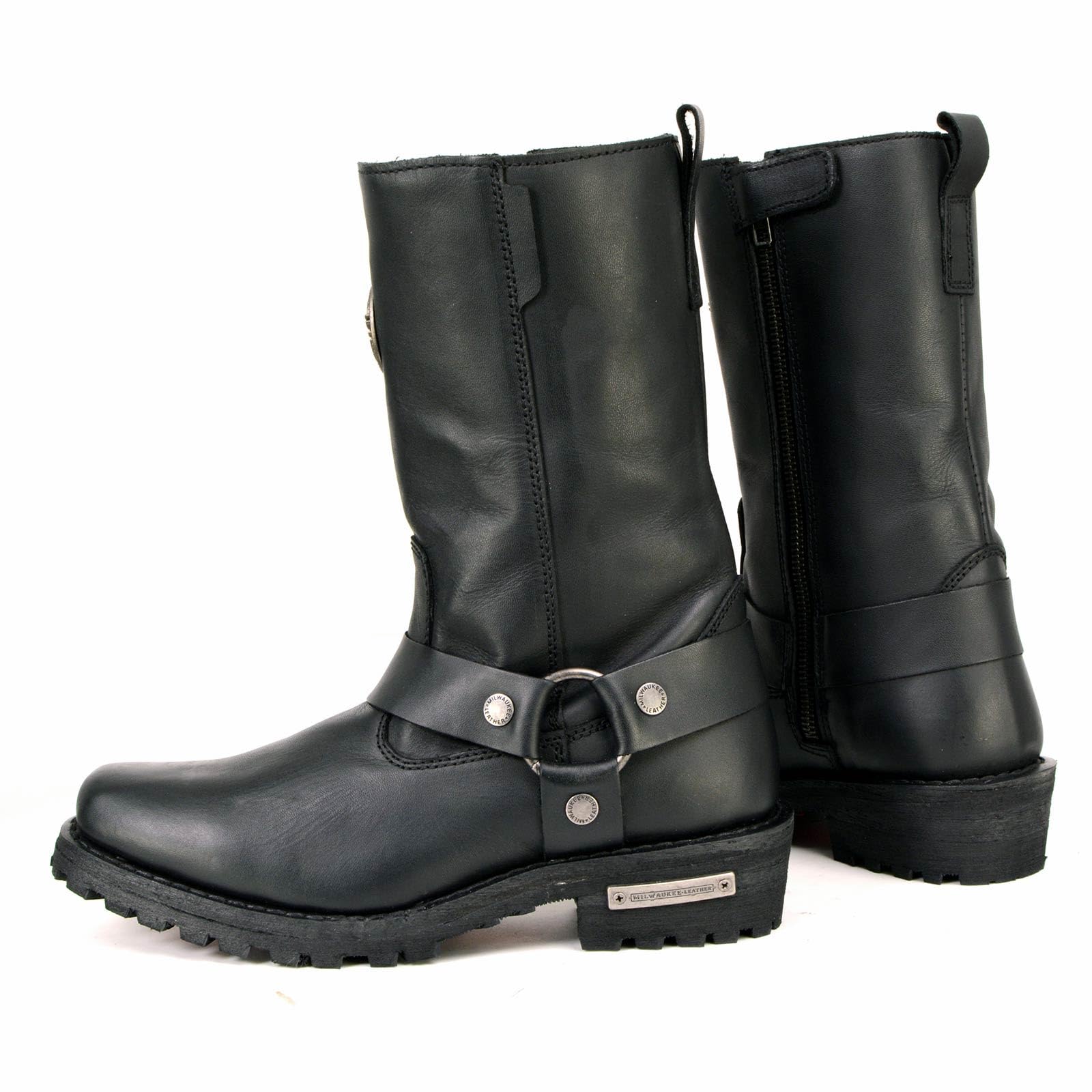 Milwaukee Leather MBL9360 Women's Black Leather 11-Inch Classic Harness Square Toe Motorcycle Boots - Durable Riding Footwear for Harley Davidson & Cruiser Bikes | Perfect for Long Rides & Motorcycle Events