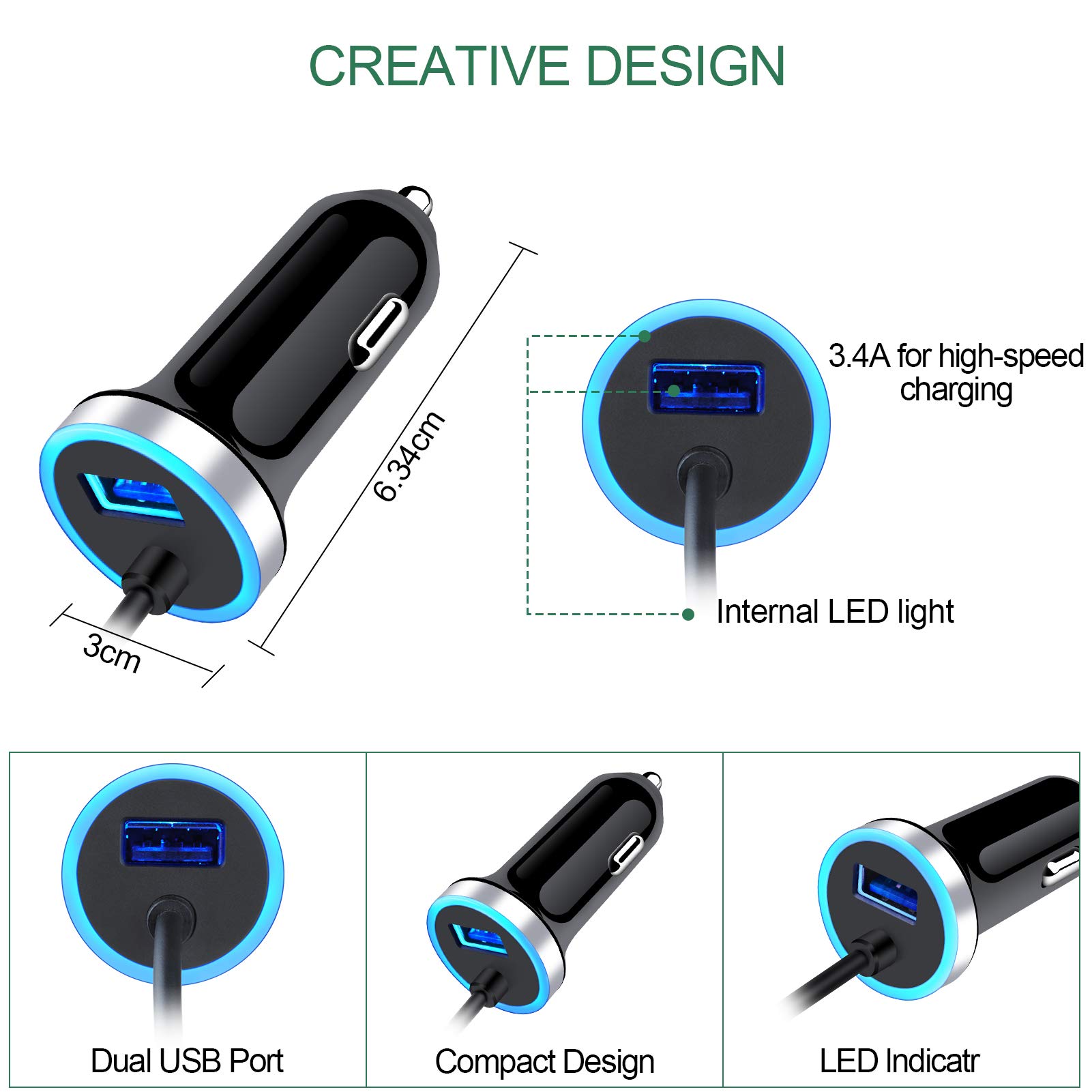 Fast USB C Car Charger 2-Pack for Samsung Galaxy S25/S24/S23/S22/S21/S20 & A-Series (A16/A15 5G/A14/A35/A55/A54/A11/A21/A10E/A51) - Includes 3ft Type C Fast Charging Cable - Perfect for Road Trips & Daily Commutes