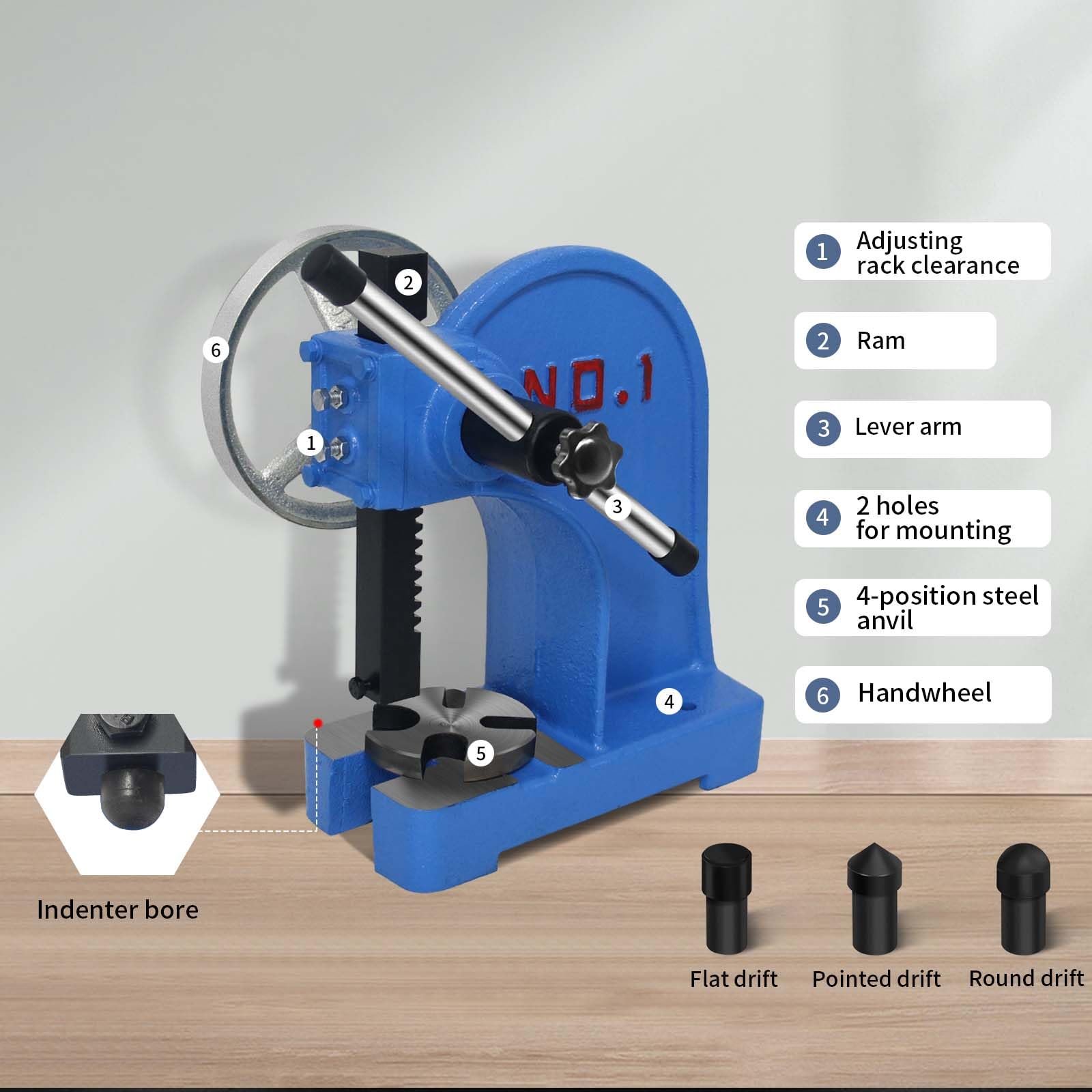 1 Ton Arbor Press with Ratchet Leverage & Handwheel - 5.5