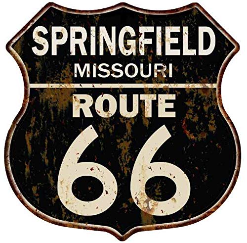 Vintage Route 66 Shield Metal Sign - 12x12 Inch High Gloss Wall Art for Man Cave, Garage, or Bar Decor | Springfield Missouri Inspired Retro Americana Collectible