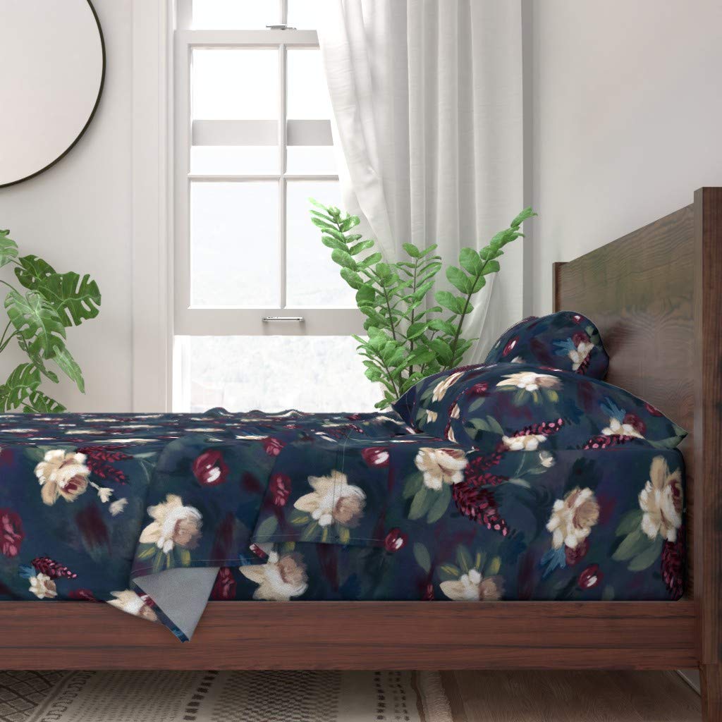 100% Cotton King Size 4-Piece Bed Sheet Set - Dark Romantic Gothic Floral Print with Impressionist Roses | Premium Custom Bedding for Luxurious Gothic & Vintage Home Decor