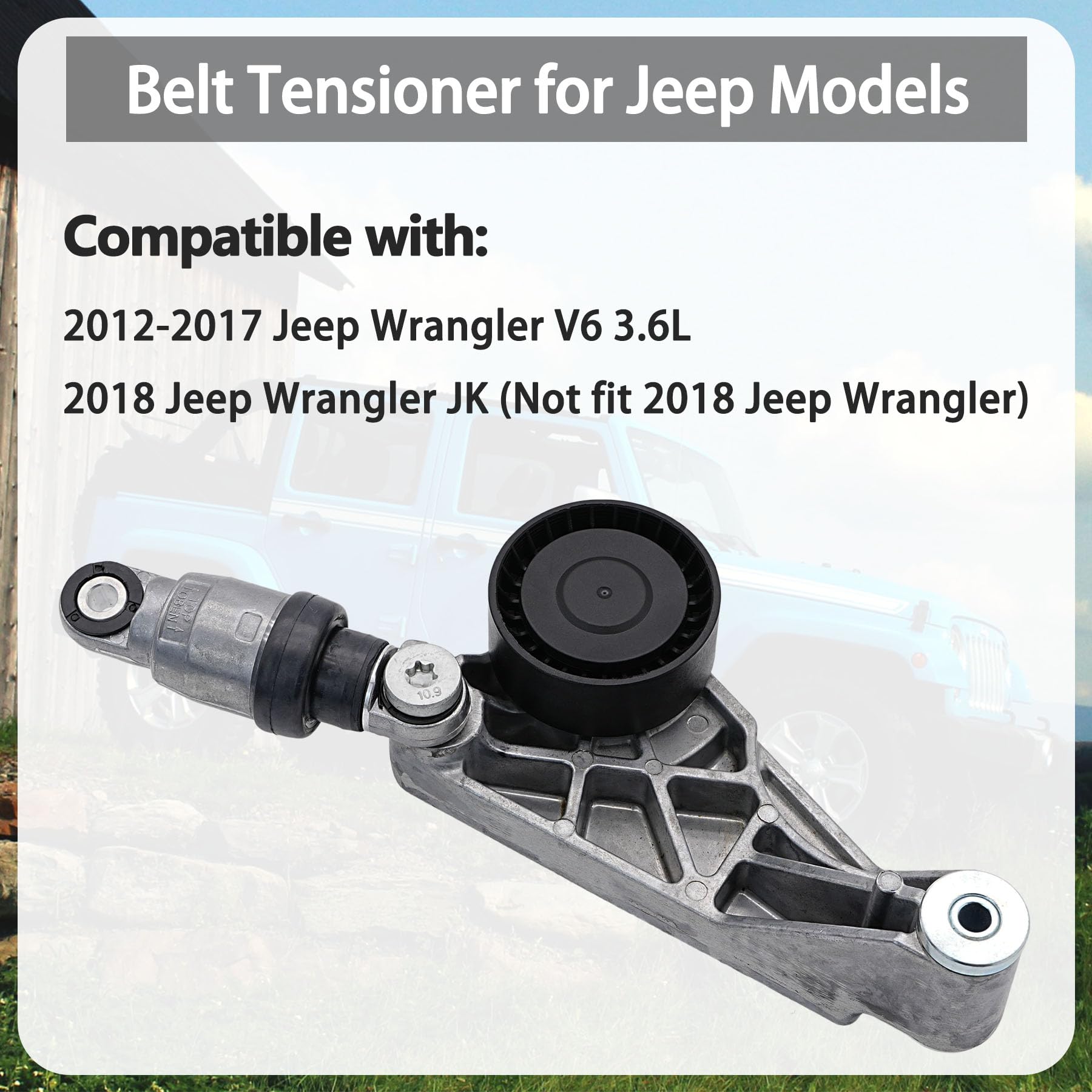 High-Quality Belt Tensioner Assembly with Pulley for 2012-2018 Jeep Wrangler JK V6 3.6L - Replaces 04627038AA, 4627038AA, 39415 - Perfect for Smooth Engine Performance & Off-Road Adventures