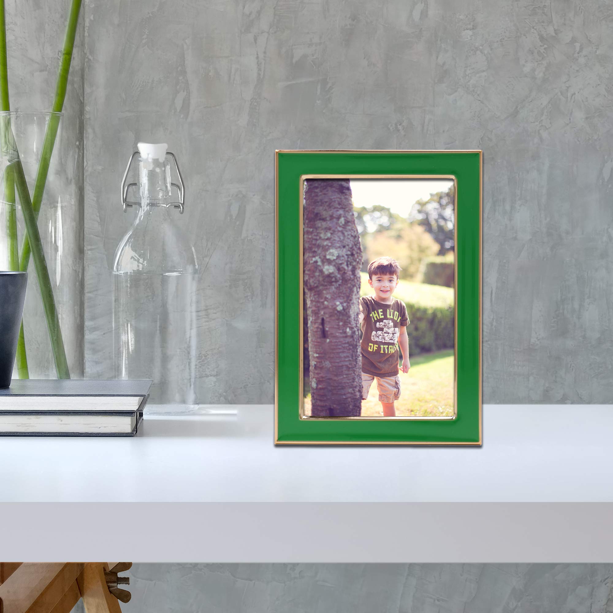 Lawrence Frames 4x6 Inch Green Metal and Enamel Picture Frame - Perfect for Wall Decor, Tabletop Displays, and Photo Gifts