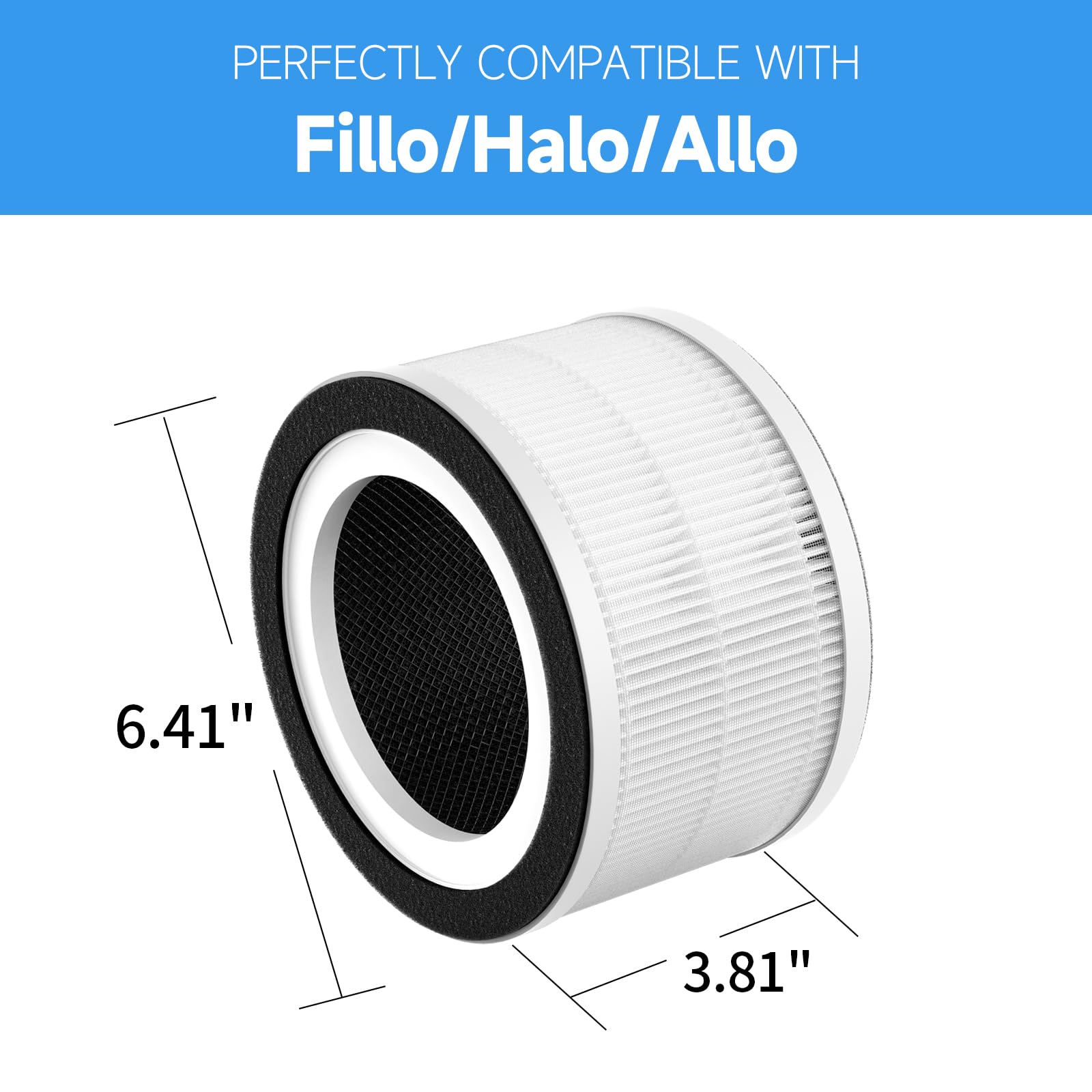 4-Pack True HEPA Replacement Filters for Fillo/Halo/Allo Air Purifiers - H13 Grade 3-in-1 Filtration System | Compatible with Fillo, Halo & Allo Models | Perfect for Home, Office & Bedroom Air Purification