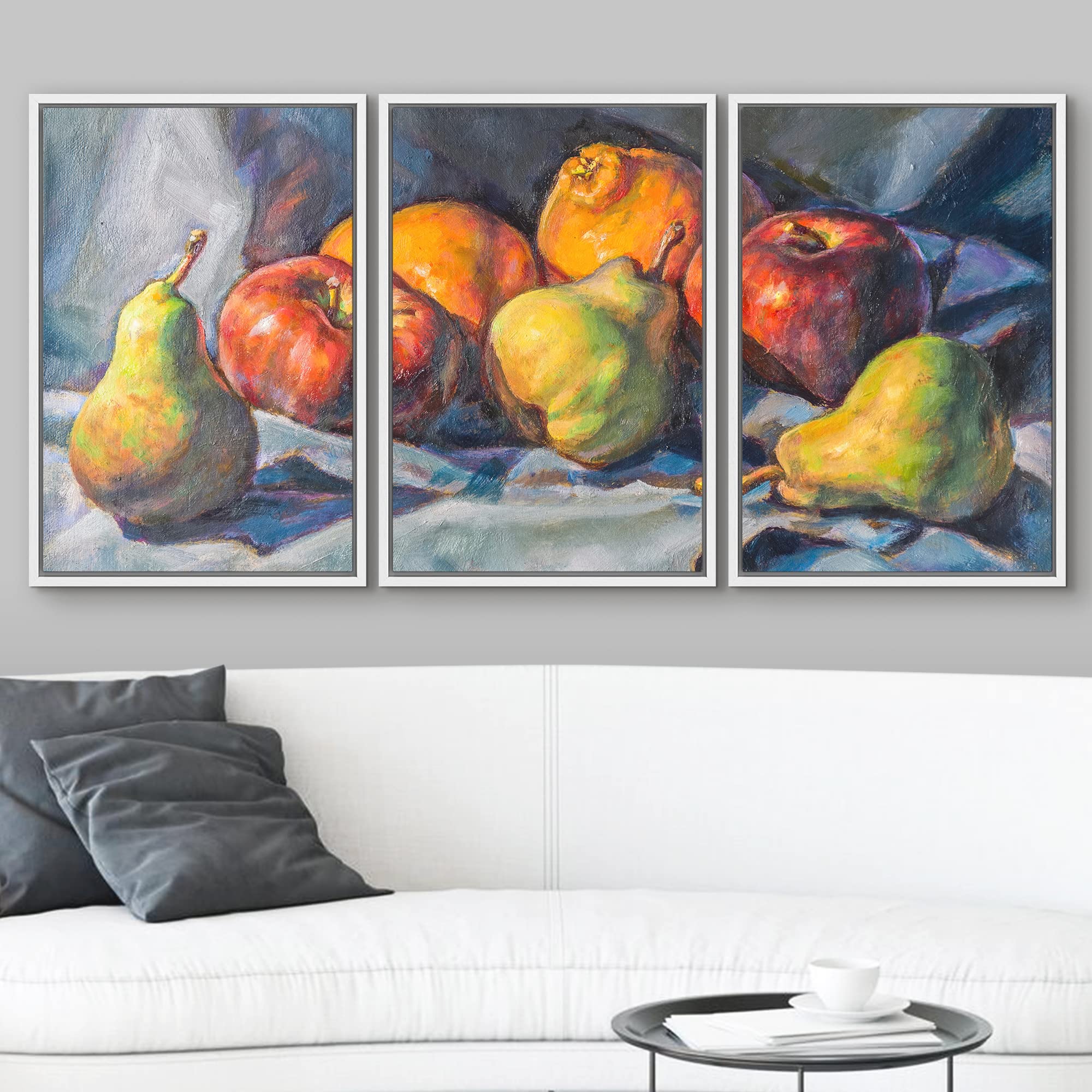 Wall26 - 3 Piece Framed Canvas Wall Art Set - Modern Fruit Still Life Oil Painting on Stretched Canvas - Ready to Hang Home Decor (24