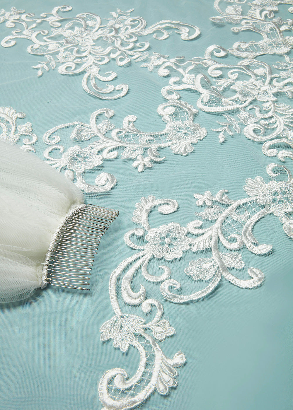 Elegant Sadie Cathedral Wedding Veil with Delicate Lace Appliques - Perfect for Bridal Gowns and Formal Weddings