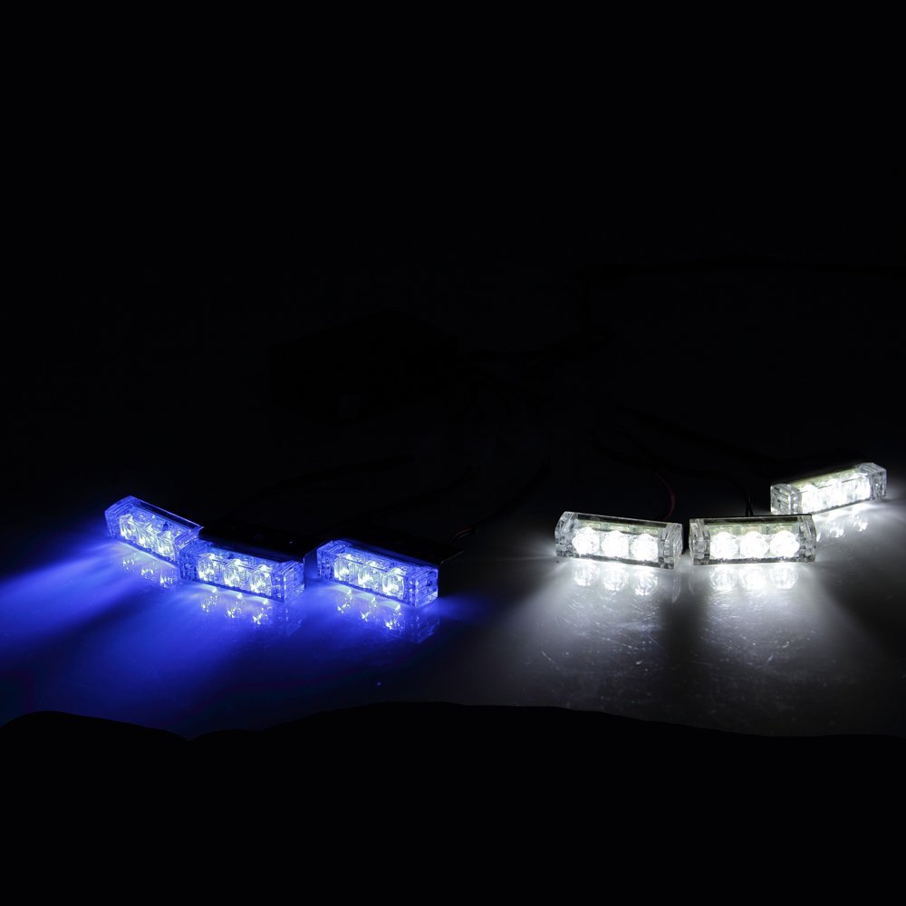 18 LED Emergency Strobe Lights - Blue & White for Vehicle Grille & Deck - Perfect for Police, Security & Emergency Vehicles