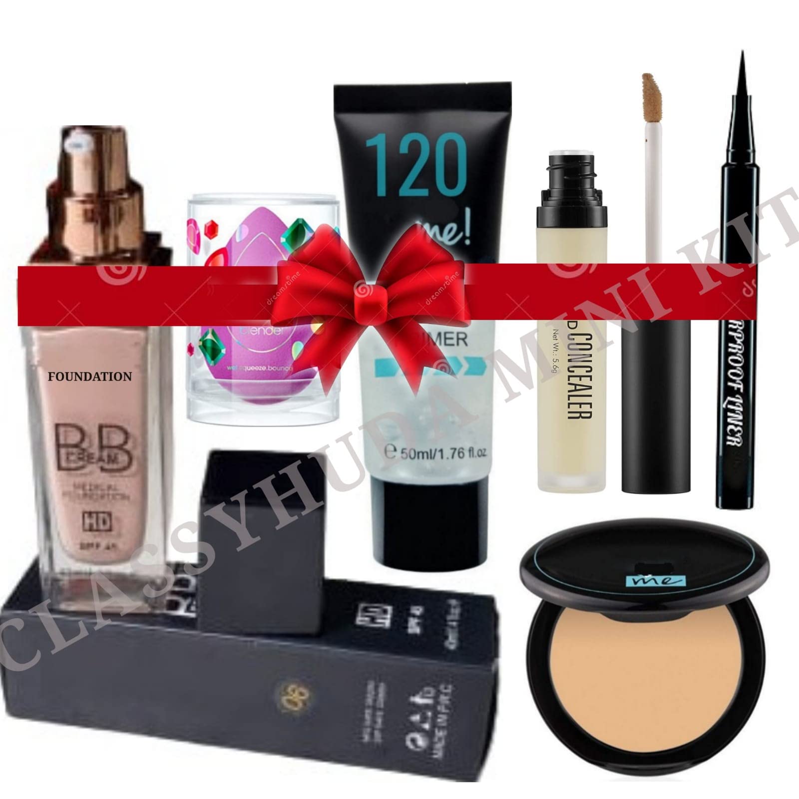 Huda Professional Makeup Kit - Foundation, Primer, Blender, Concealer, Eyeliner & Compact [6-Piece Set] for Flawless Full Face Makeup | Perfect for Everyday Glam & Special Occasions