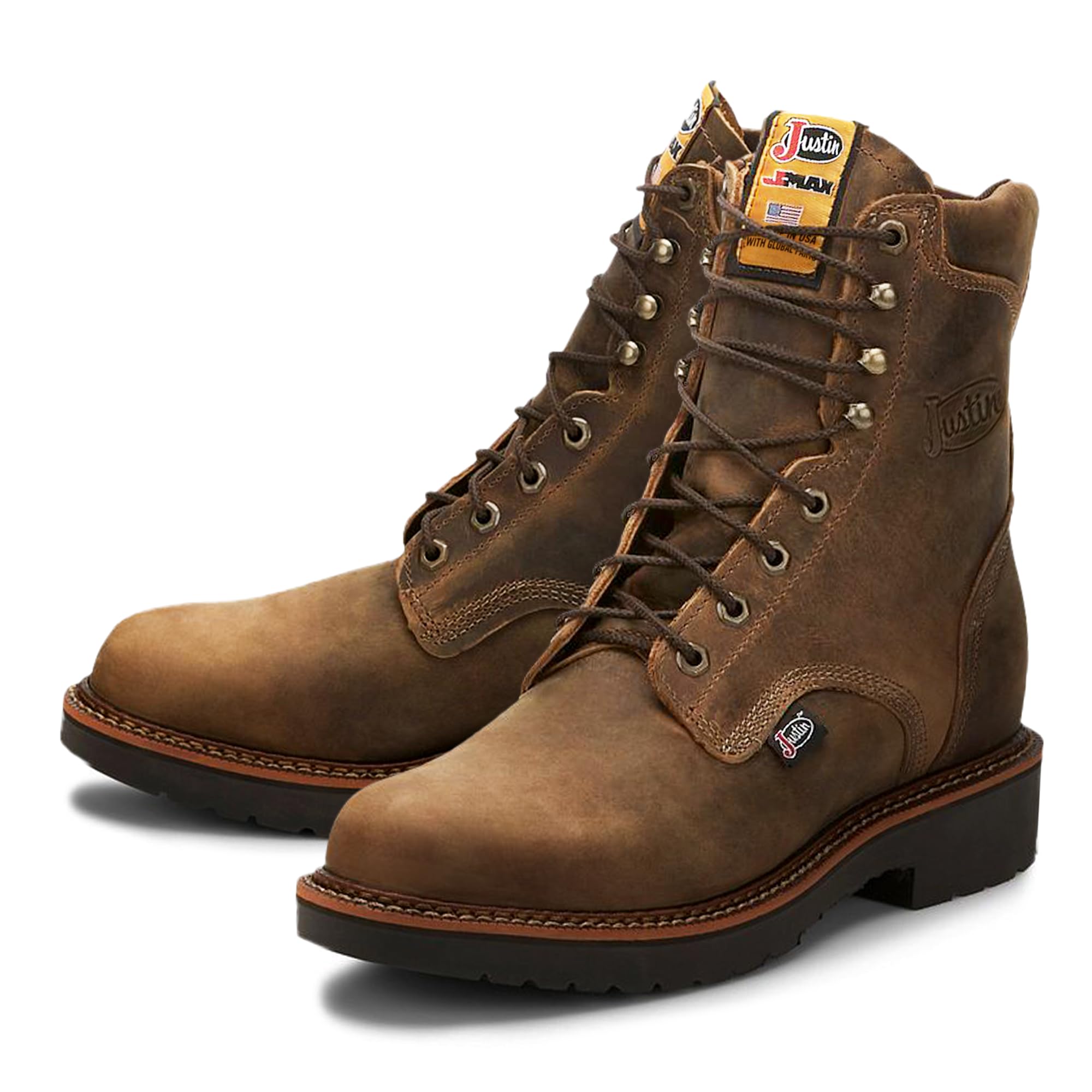 Justin Blueprint 8 Inch Men's Work Boots - Round Toe Full Grain Leather Lace Up Safety Shoes with Oil & Slip Resistant Rubber Outsole - Ideal for Construction, Warehouse & Outdoor Work