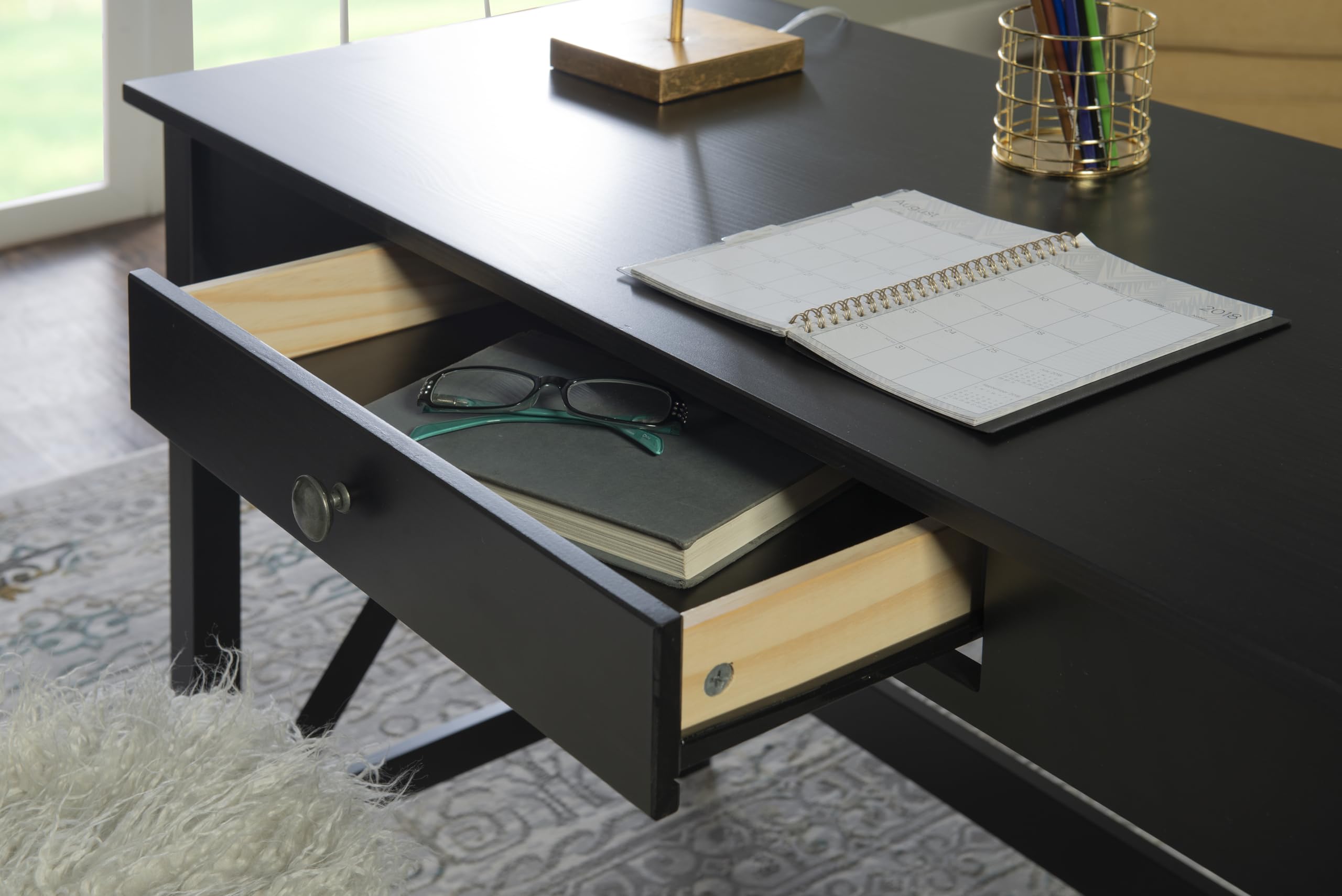 Linon Home Decor Nelson Laptop Desk - Black Modern Writing Desk for Home Office, Study & Workspace - Perfect for Small Spaces, Dorm Rooms & Bedside Use