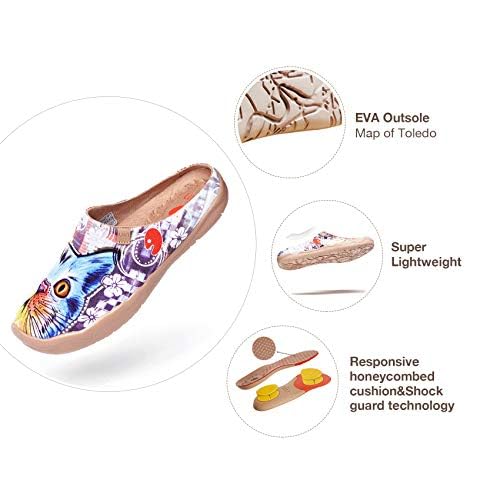 UIN Women's Slip On Mules - Comfortable Flat Lightweight Clogs with Wide Toe & Artistic Painting - Malaga Series - Perfect for Travel, Casual Wear & Home Comfort
