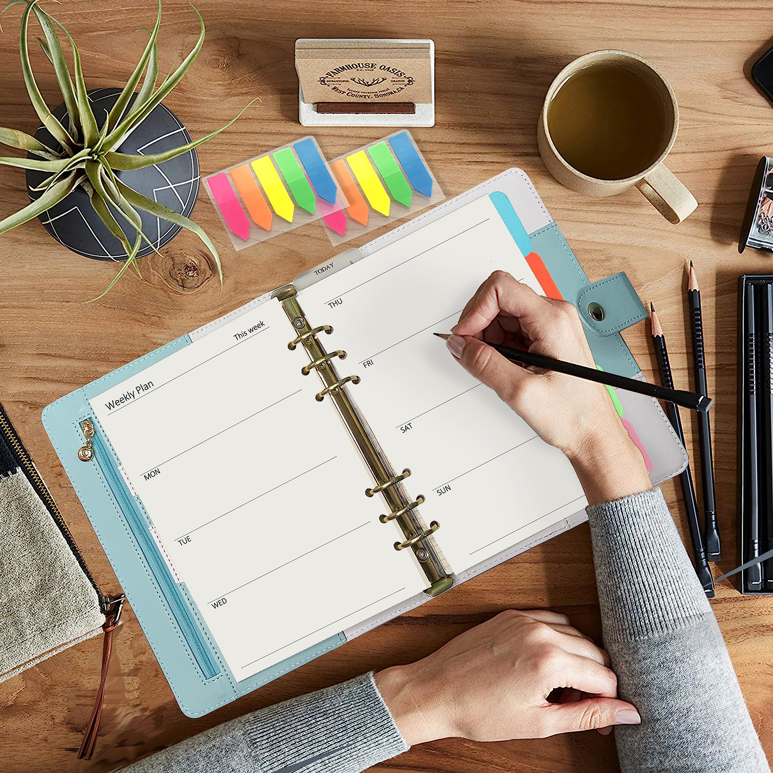 Harphia A5 6-Hole Binder Refill Set - 90 Sheets Weekly Planner Paper with Stickers & Dividers | Hole-Punched Refillable Notebook Inserts for A5 Binders | Perfect for Office, School, and Personal Organization