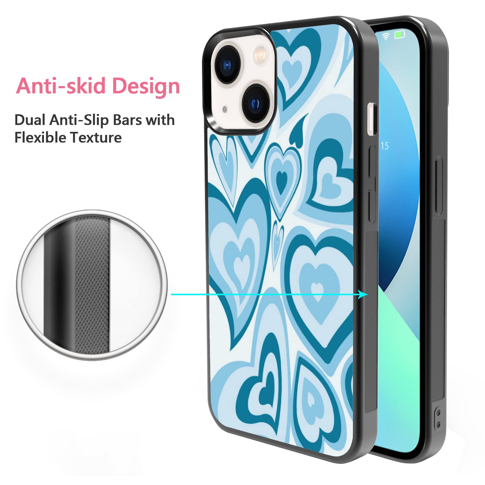 Aesthetic Blue Love Heart Phone Case for iPhone 13 - Cute Protective Cover for Women & Girls | 6.1 Inch Shockproof Case | Perfect for Everyday Use, Gifts & Photo Shoots