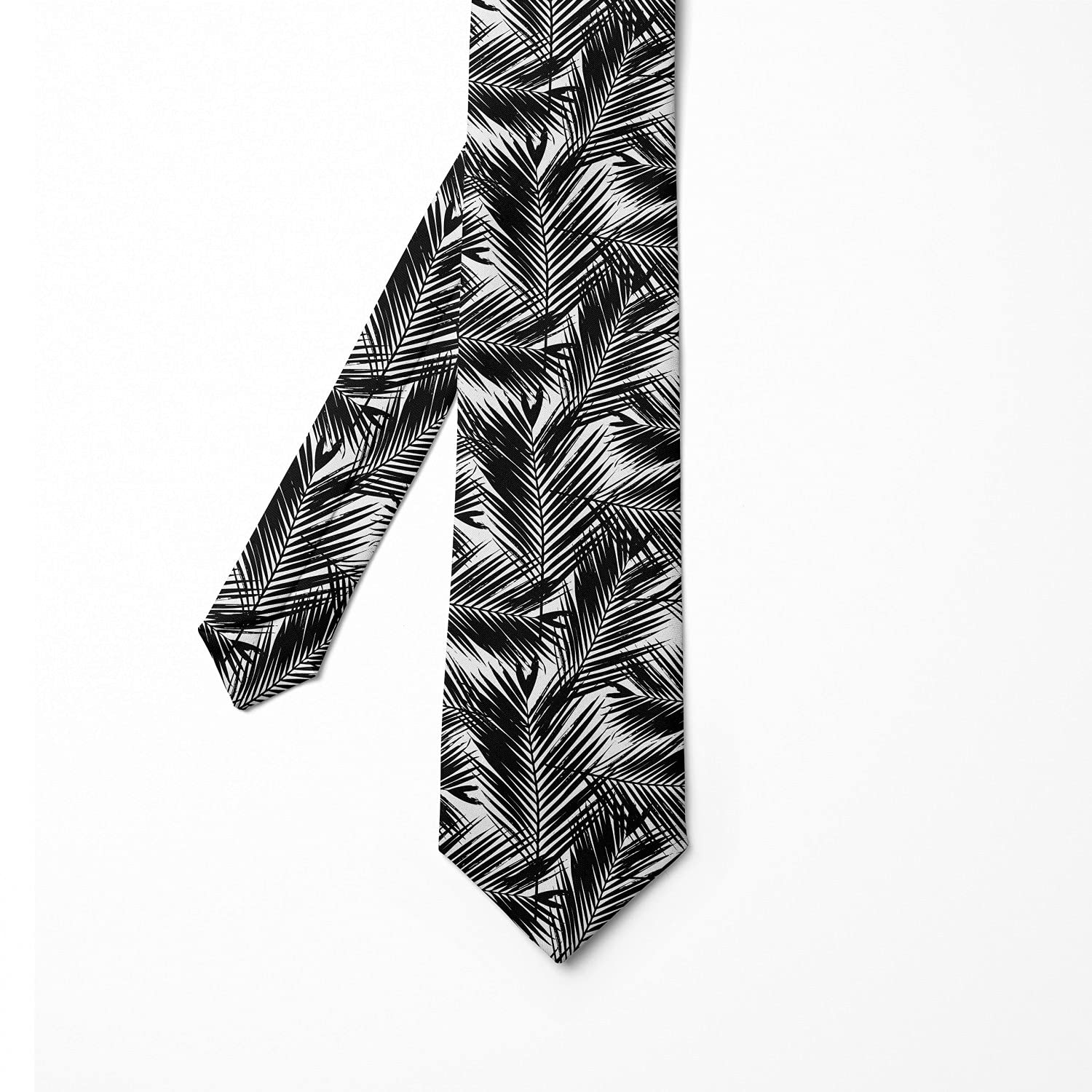 Ambesonne Men's Necktie - Stylish Fan Palm Leaves Design, 3.7