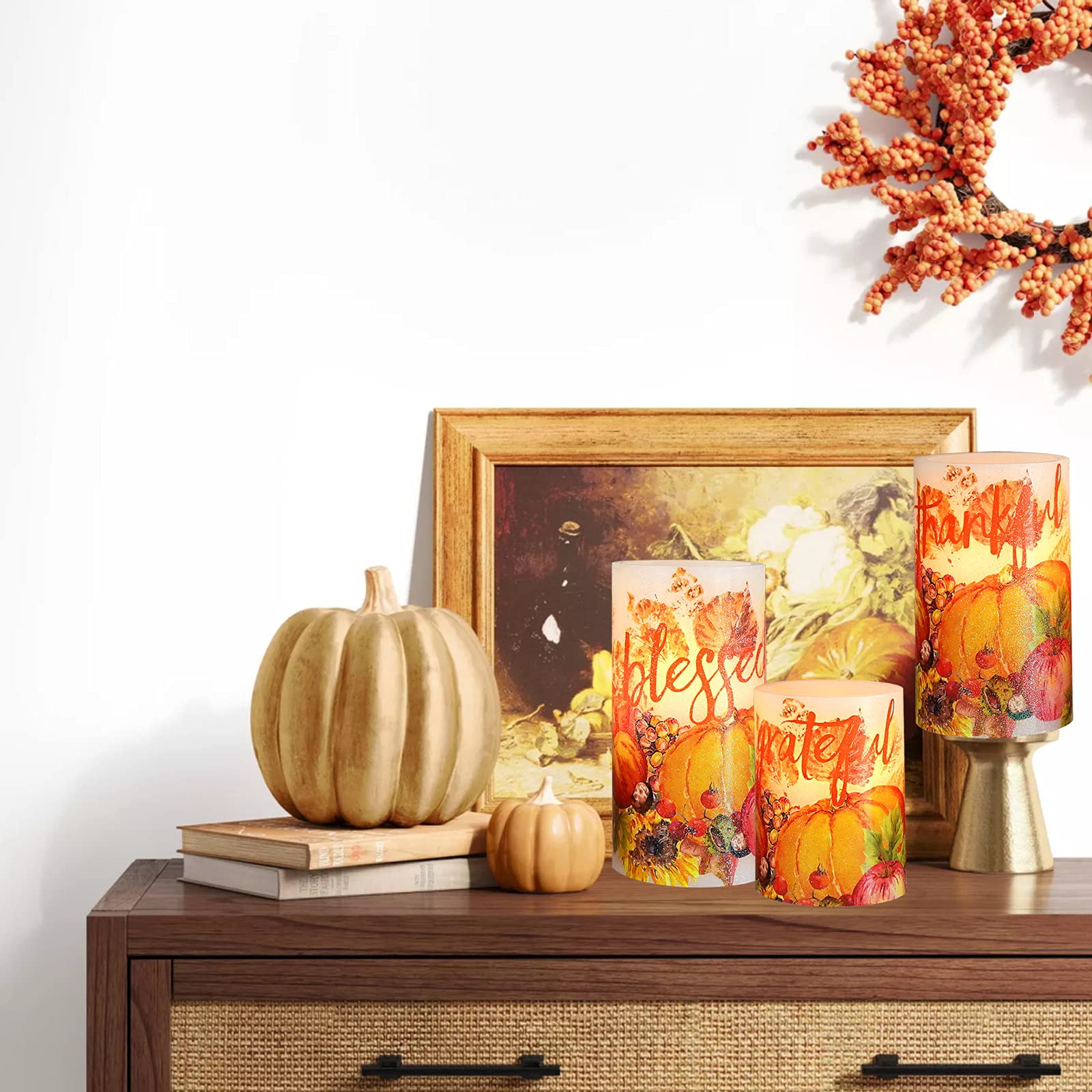 Flameless LED Candles with Remote - Fall Decor for Thanksgiving & Halloween