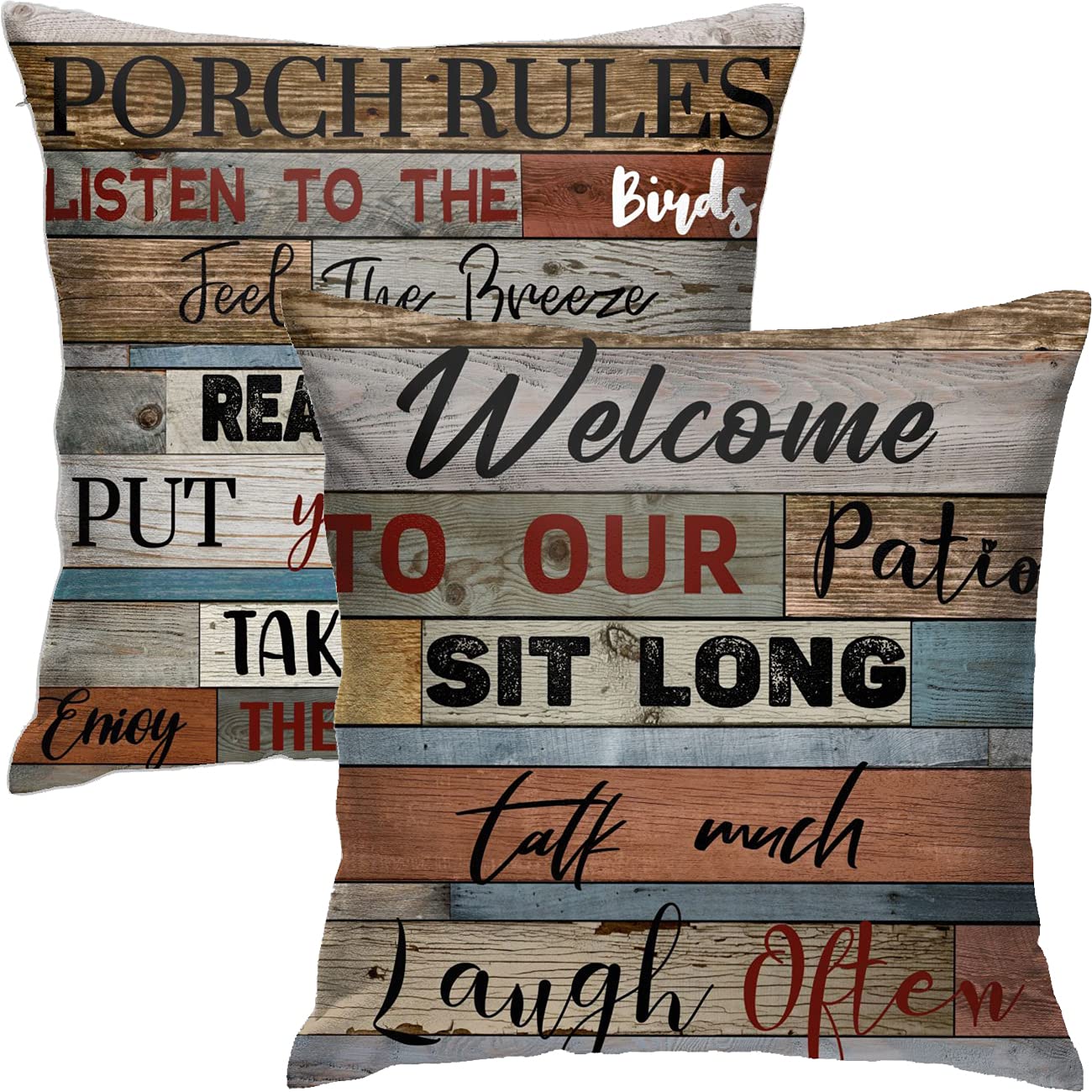 Vintage Porch Pillow Set of 2 - Brown Outdoor Cushion Covers for Patio Sofa & Chair